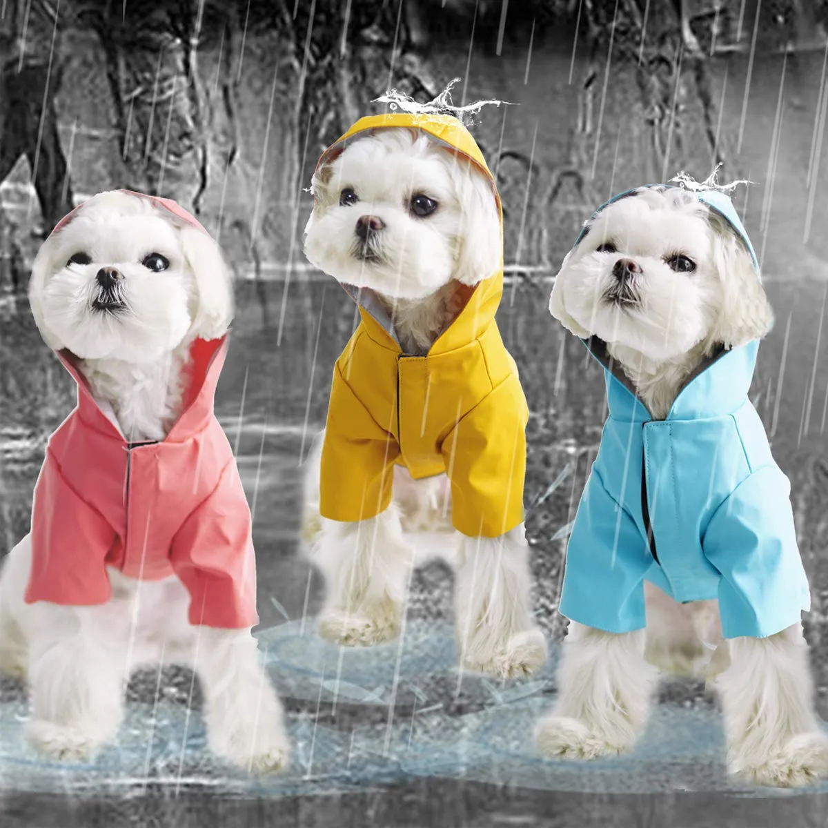 BPS Impermeabile con cappuccio per cani di piccola taglia media e grande con materiale 100% poliestere (S, giallo) BPS-9700AM - immagine 4