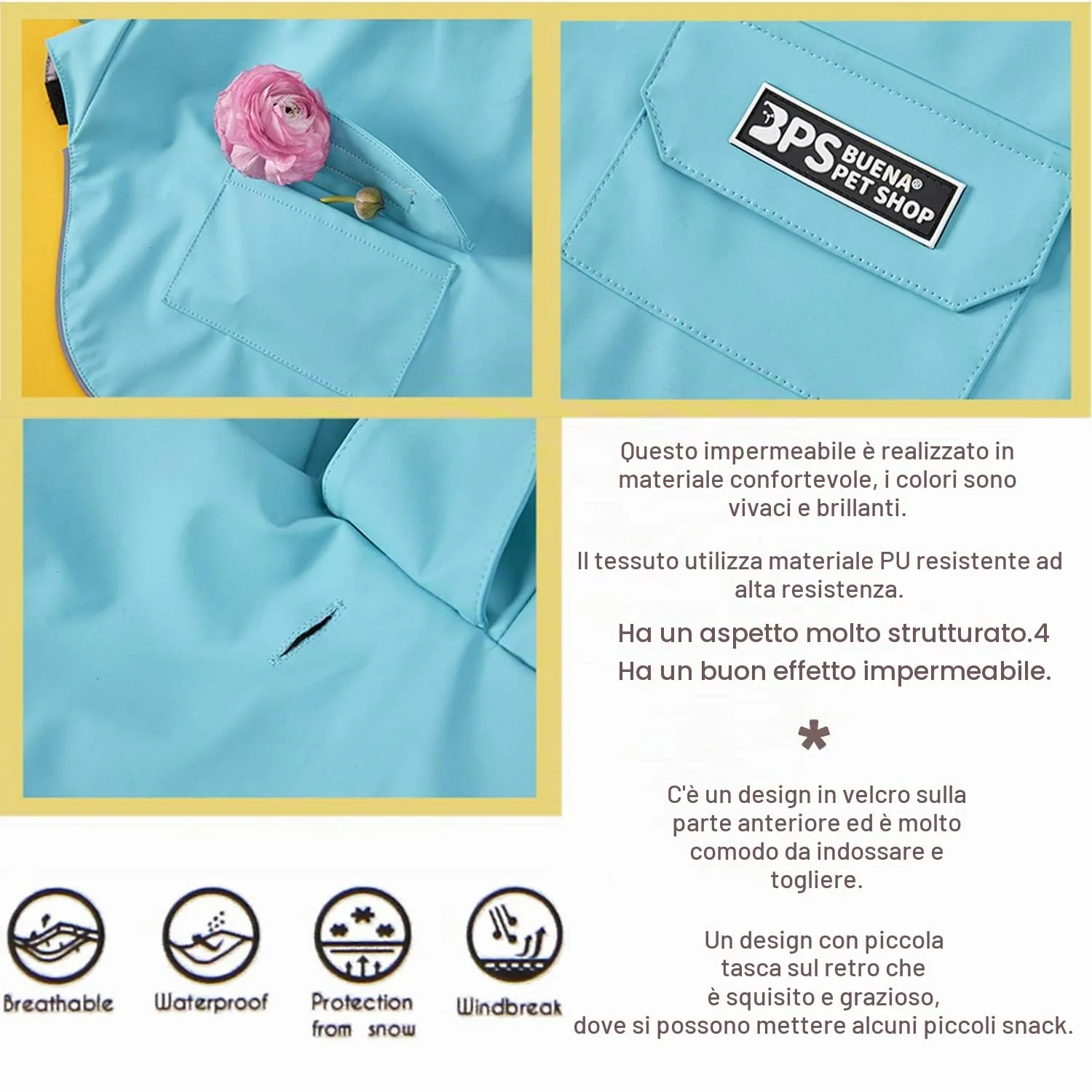 BPS Impermeabile con cappuccio per cani di piccola taglia media e grande con materiale 100% poliestere (S, giallo) BPS-9700AM - immagine 5