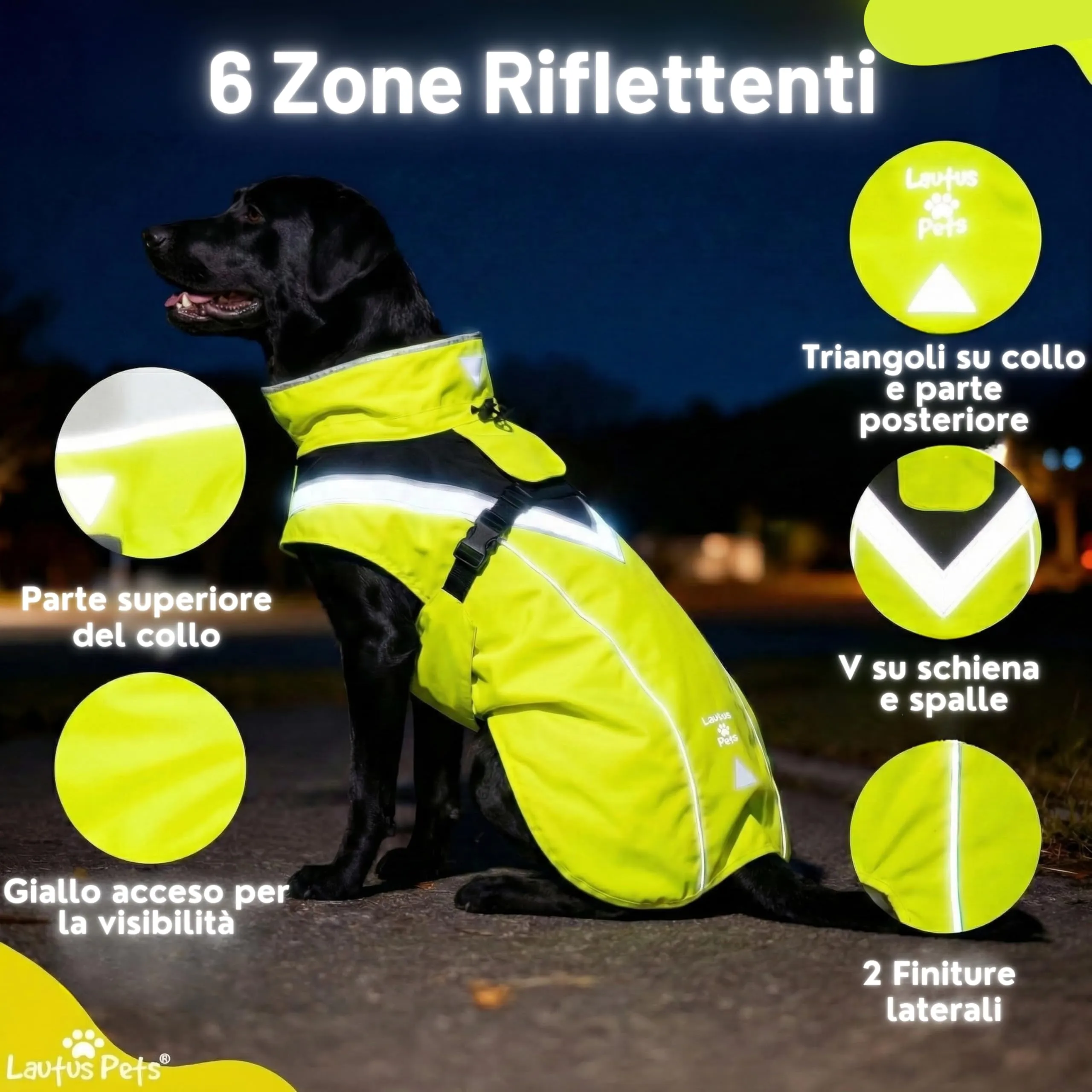 Impermeabile per cani, strisce riflettenti e foro per guinzaglio – Leggero e regolabile per cani di taglia media di Lautus Pets - L, Giallo - immagine 6