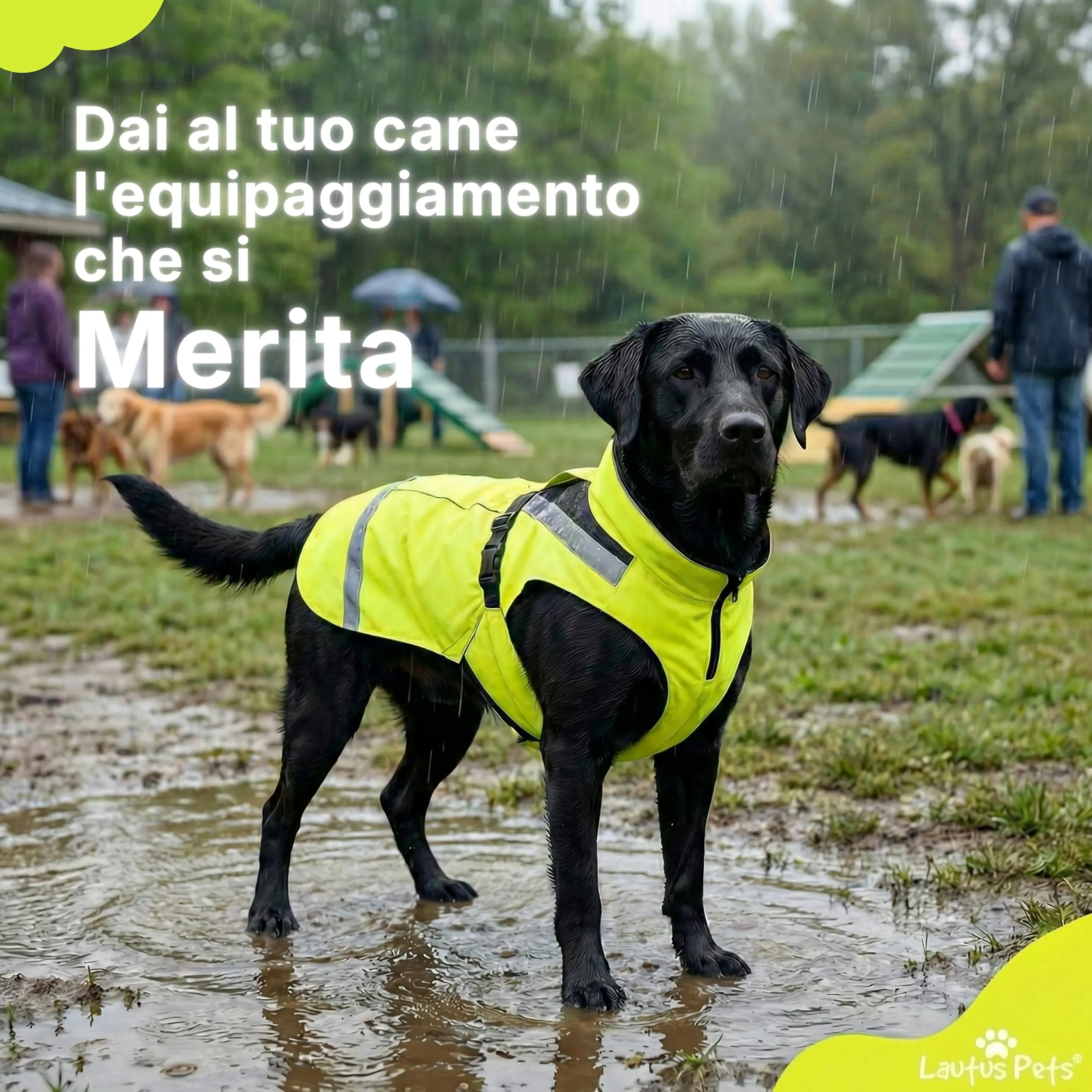 Impermeabile per cani, strisce riflettenti e foro per guinzaglio – Leggero e regolabile per cani di taglia media di Lautus Pets - XL, Giallo - immagine 2