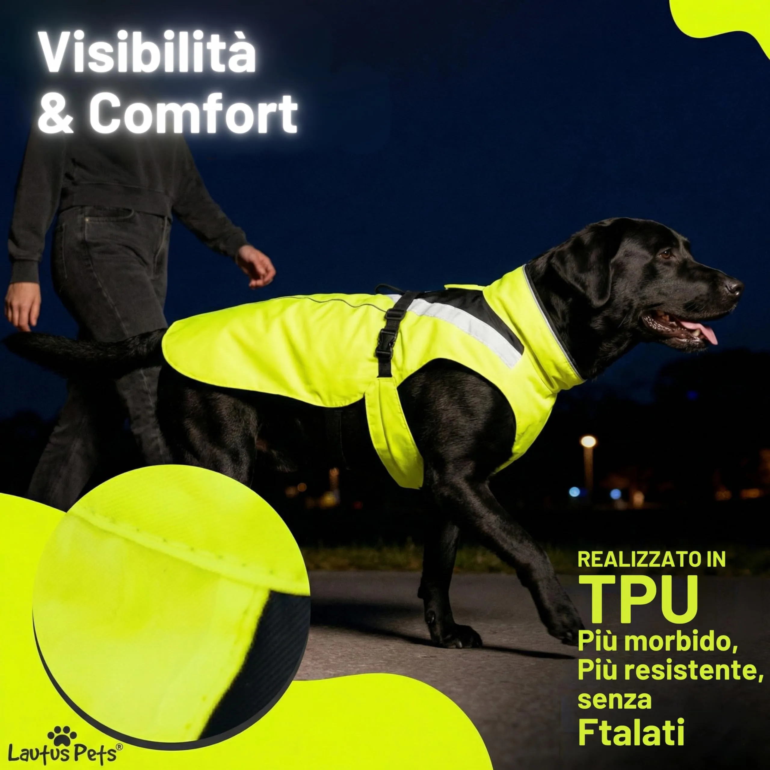 Impermeabile per cani, strisce riflettenti e foro per guinzaglio – Leggero e regolabile per cani di taglia media di Lautus Pets - XL, Giallo - immagine 4