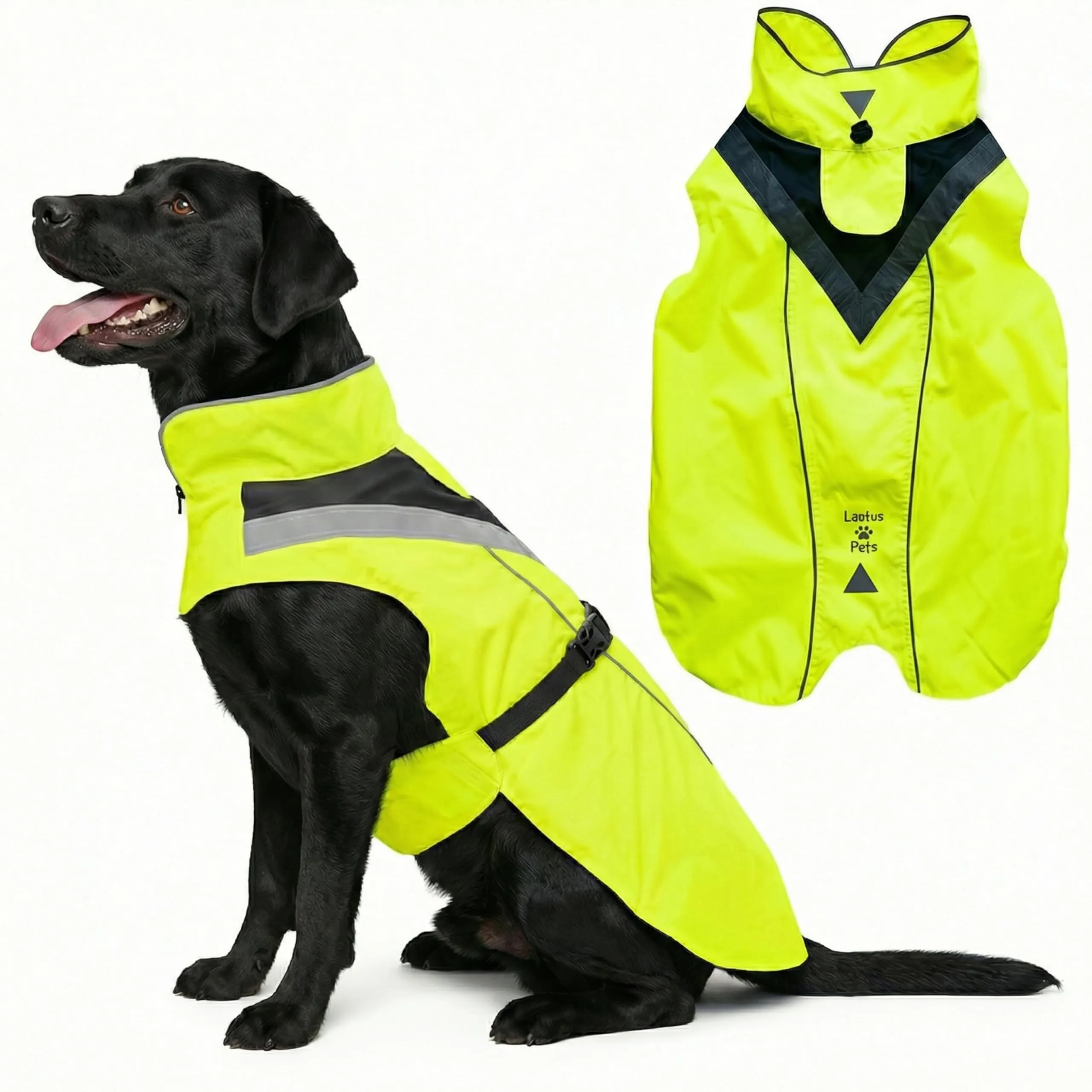 Impermeabile per cani, strisce riflettenti e foro per guinzaglio – Leggero e regolabile per cani di taglia media di Lautus Pets - M, Giallo - immagine 1