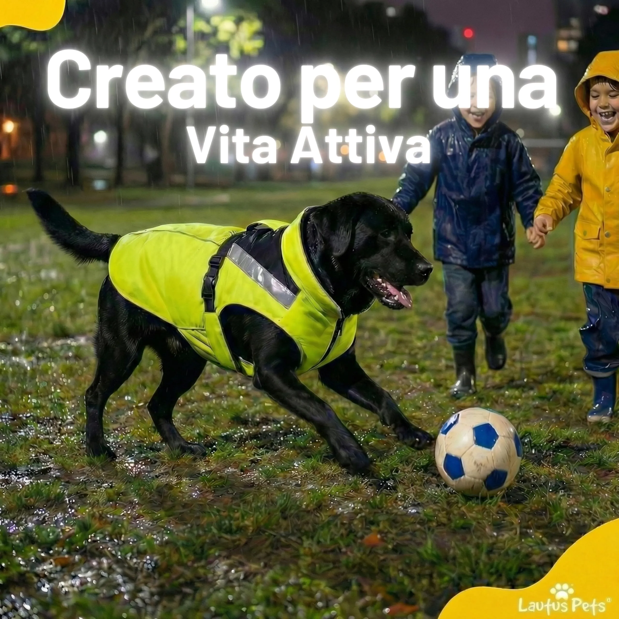 Impermeabile per cani, strisce riflettenti e foro per guinzaglio – Leggero e regolabile per cani di taglia media di Lautus Pets - M, Giallo - immagine 3
