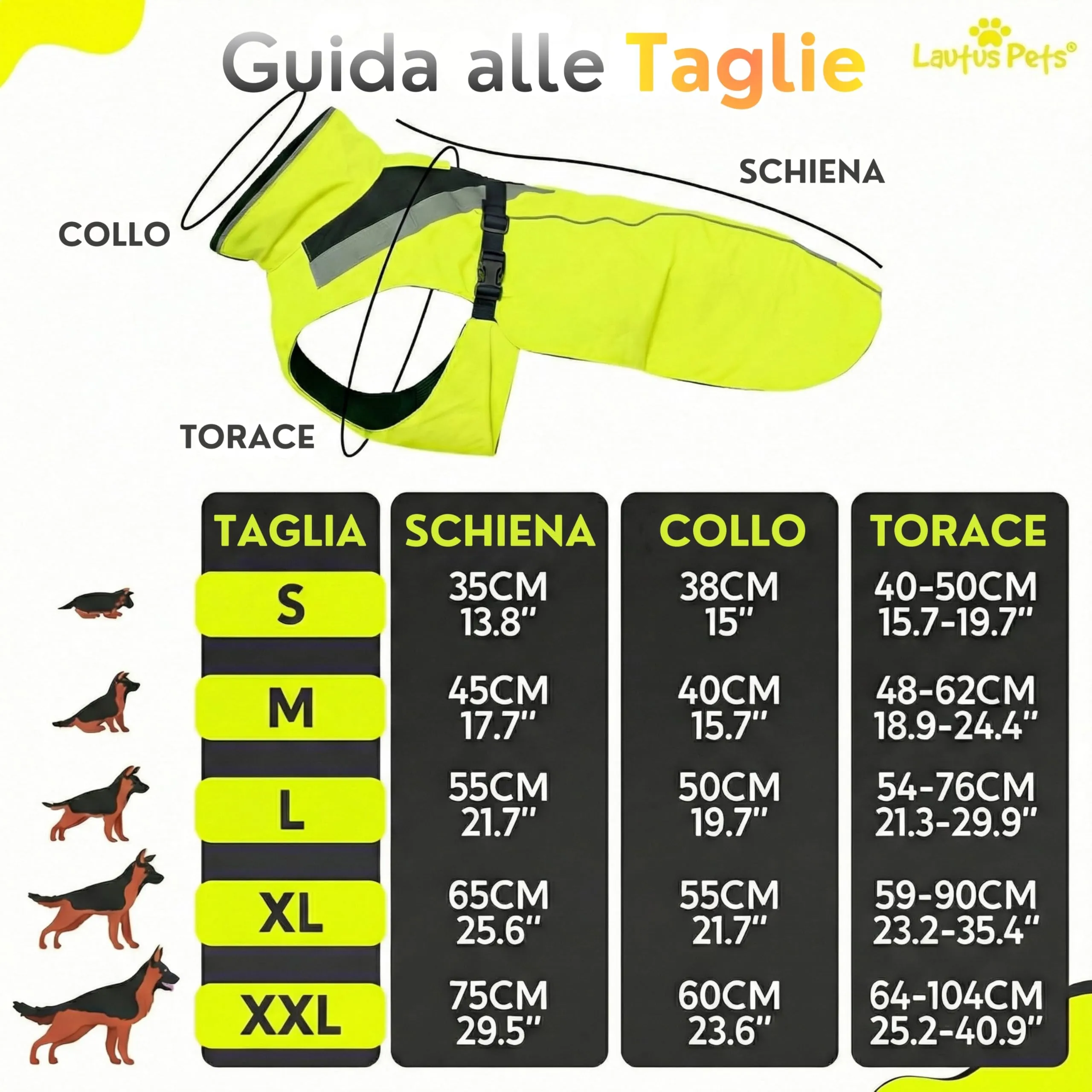 Impermeabile per cani, strisce riflettenti e foro per guinzaglio – Leggero e regolabile per cani di taglia media di Lautus Pets - M, Giallo - immagine 7