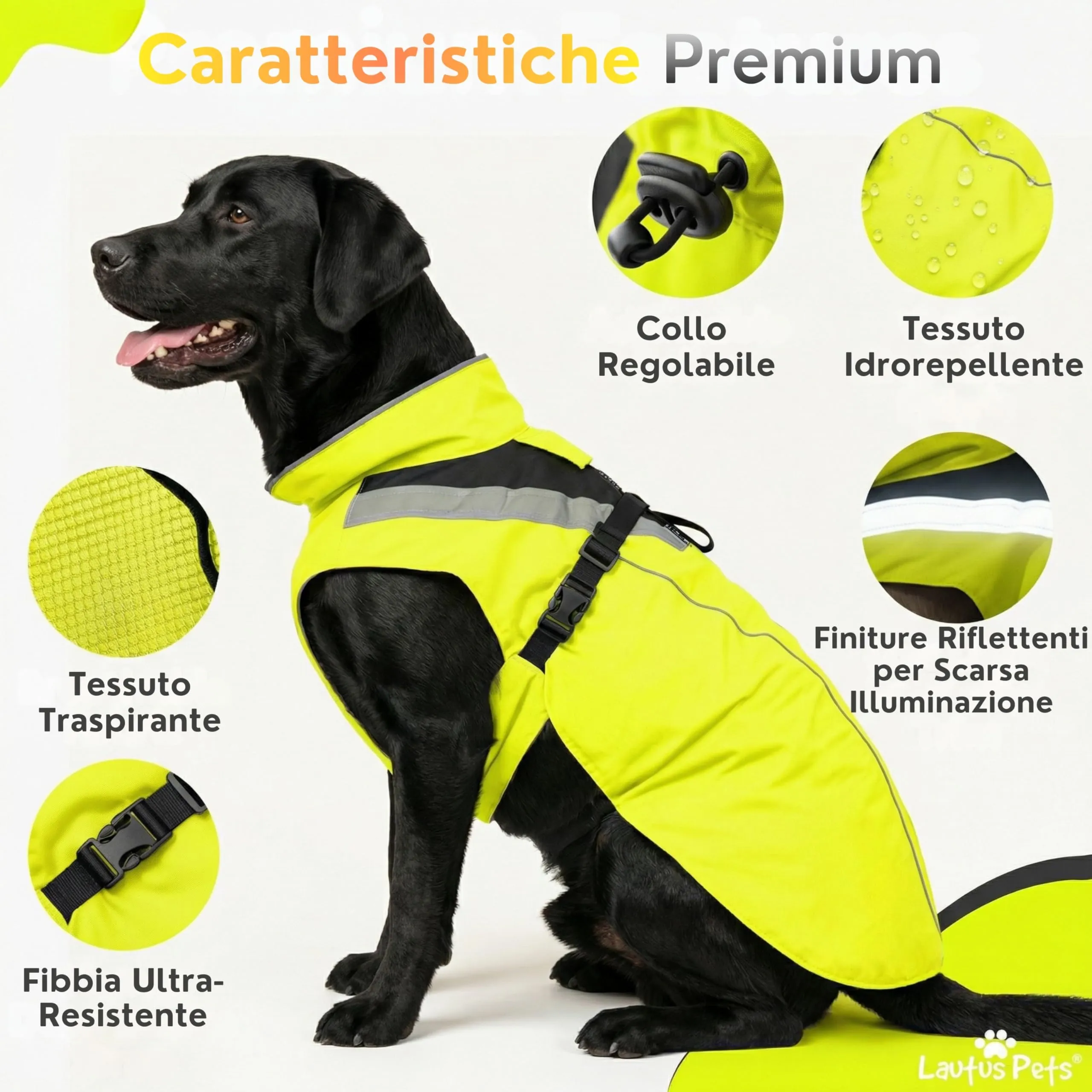 Lautus Pets Impermeabile per cani, strisce riflettenti e foro per guinzaglio – Leggero e regolabile per cani di taglia media - S, Giallo - immagine 5