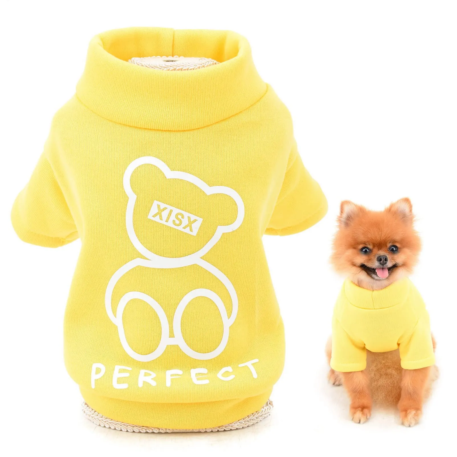 SMALLLEE_LUCKY_STORE Simpatico cartone animato cucciolo felpa in pile pullover maglioni per cani di piccola taglia media gatto Yorkie Chihuahua gattino caldo autunno inverno vestiti, giallo, XXL - immagine 1