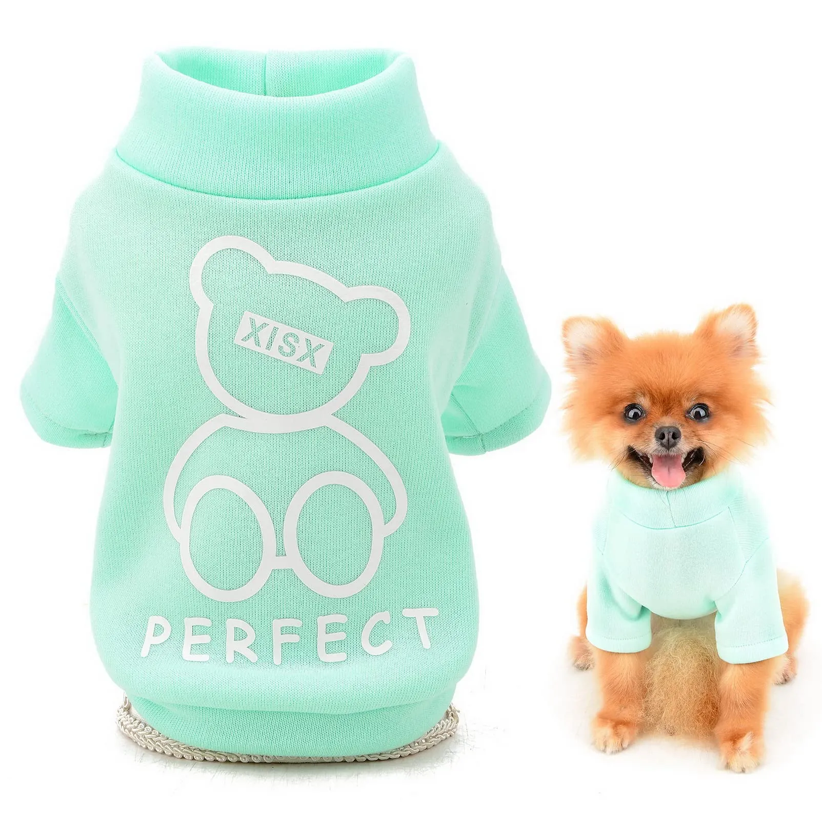 SMALLLEE_LUCKY_STORE Simpatico cartone animato cucciolo felpa in pile pullover maglioni per cani di piccola taglia media gatto Yorkie Chihuahua gattino caldo autunno inverno vestiti, verde, XXL - immagine 1