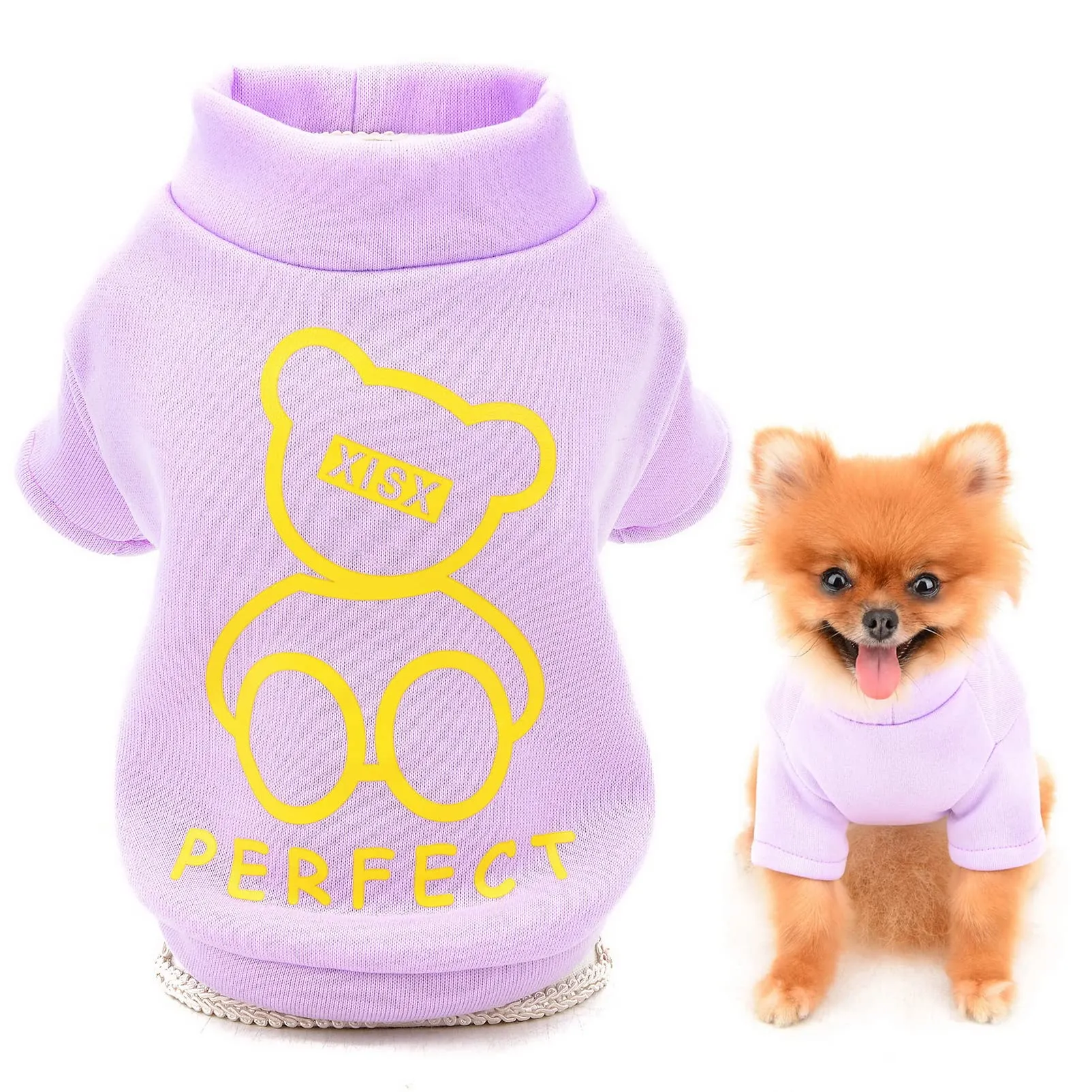 SMALLLEE_LUCKY_STORE Simpatico cartone animato cucciolo felpa in pile pullover maglioni per cani di piccola taglia media gatto Yorkie Chihuahua gattino caldo autunno inverno vestiti, viola, XL - immagine 1