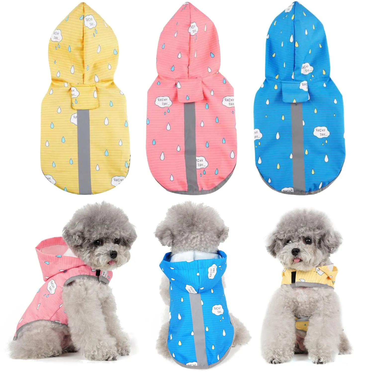 BPS Impermeabile impermeabile per animali domestici, cani impermeabili con cappuccio, tasca per cani di piccola taglia poliestere (S, blu) - immagine 1