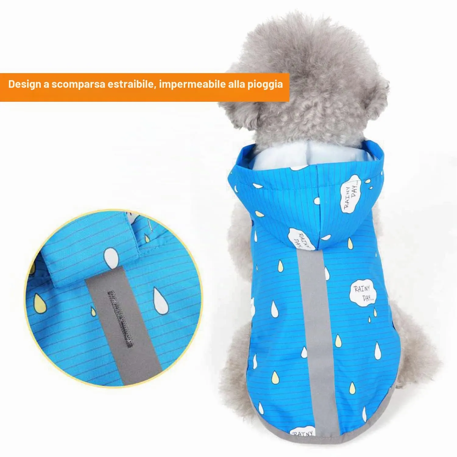 BPS Impermeabile impermeabile per animali domestici, cani impermeabili con cappuccio, tasca per cani di piccola taglia poliestere (S, blu) - immagine 5