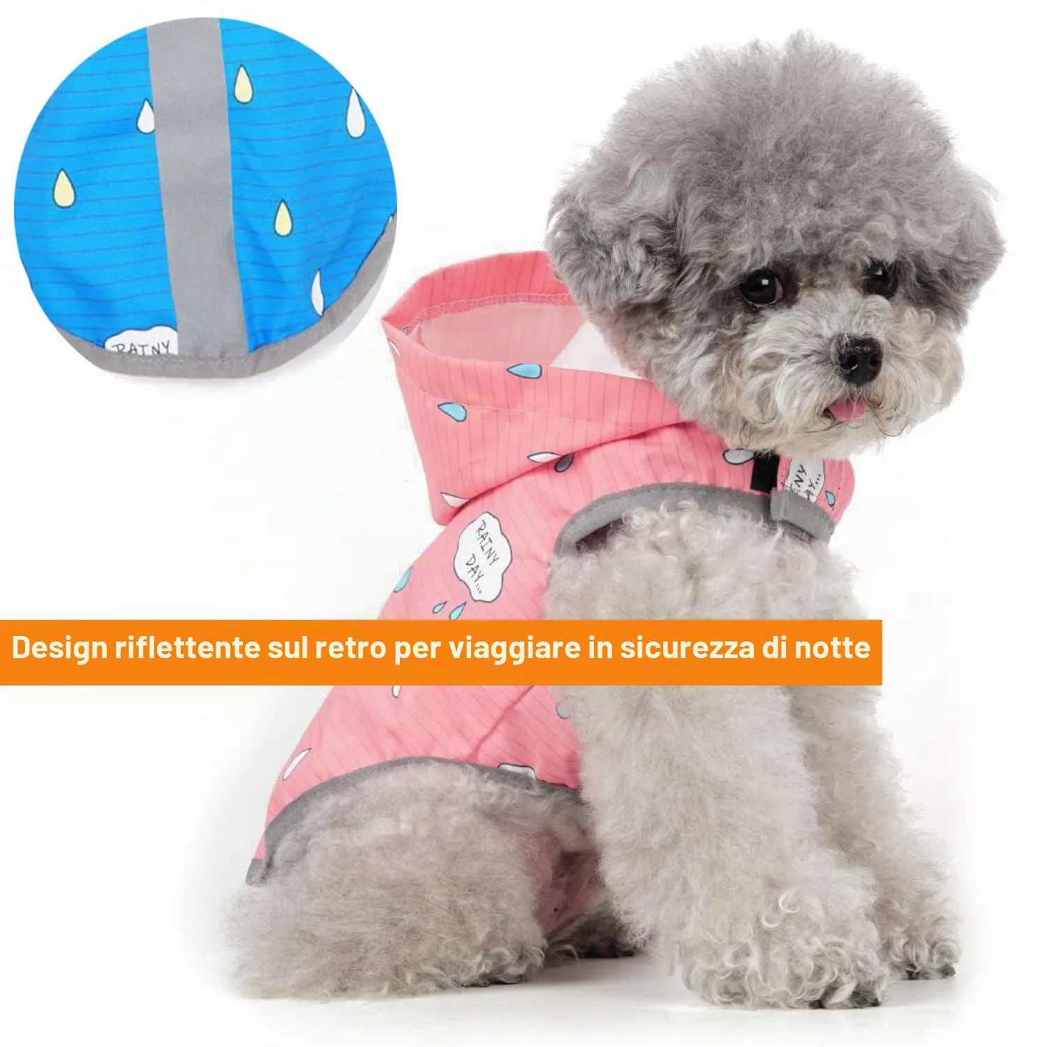 BPS Impermeabile impermeabile per animali domestici, cani impermeabili con cappuccio, tasca per cani di piccola taglia poliestere (S, blu) - immagine 6