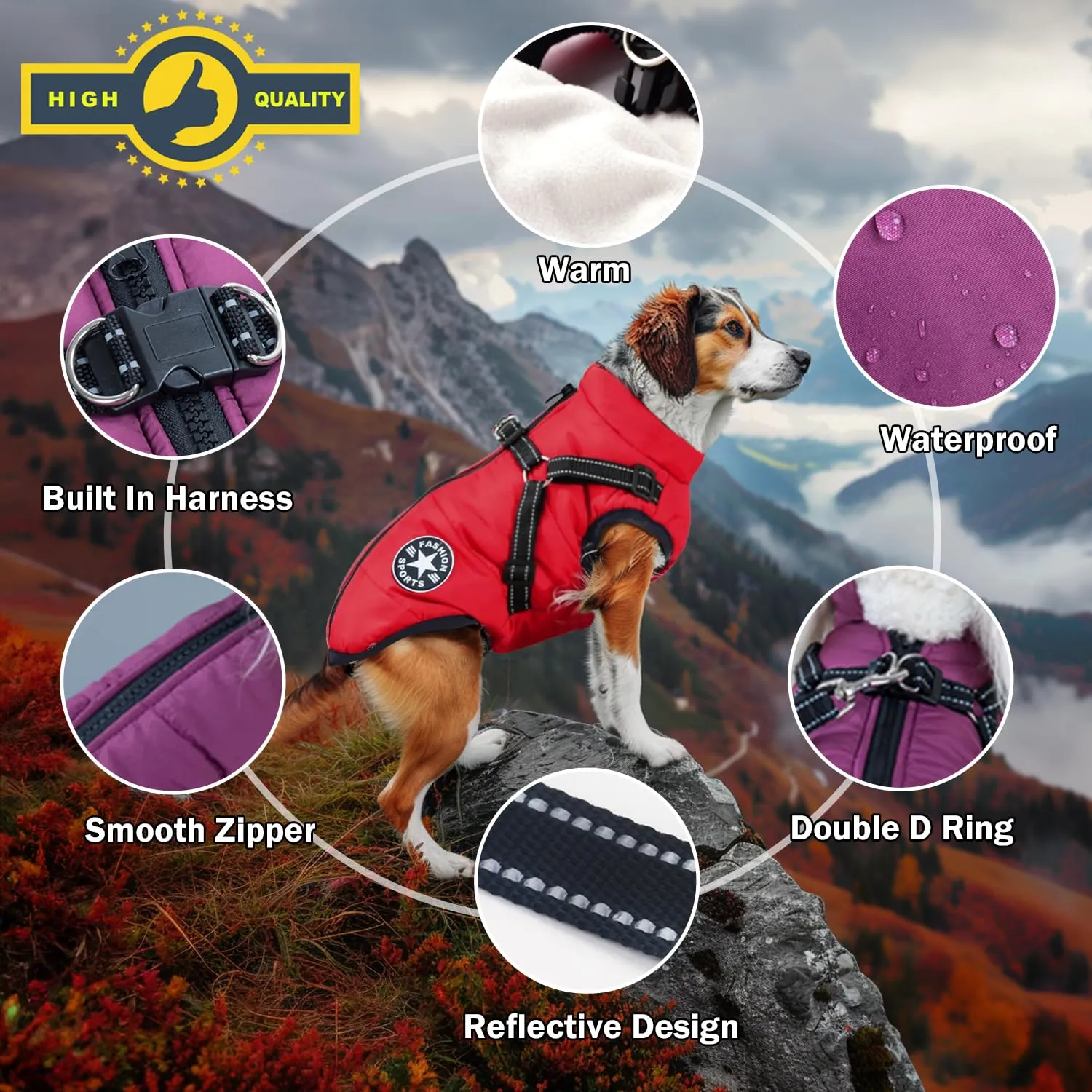 Ectkuee Giubbotto per cani invernali Cappotti antivento impermeabili 2 in 1 Vestiti per la stagione fredda gilet imbracatura giacca calda invernale cuccioli piccola - immagine 7