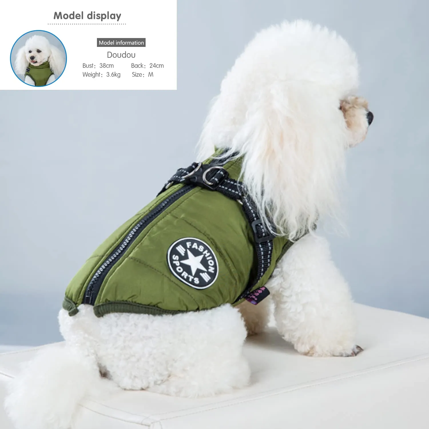 Ectkuee Giubbotto per cani invernali Cappotti antivento impermeabili 2 in 1 Vestiti per la stagione fredda gilet imbracatura giacca calda invernale cuccioli piccola - immagine 2