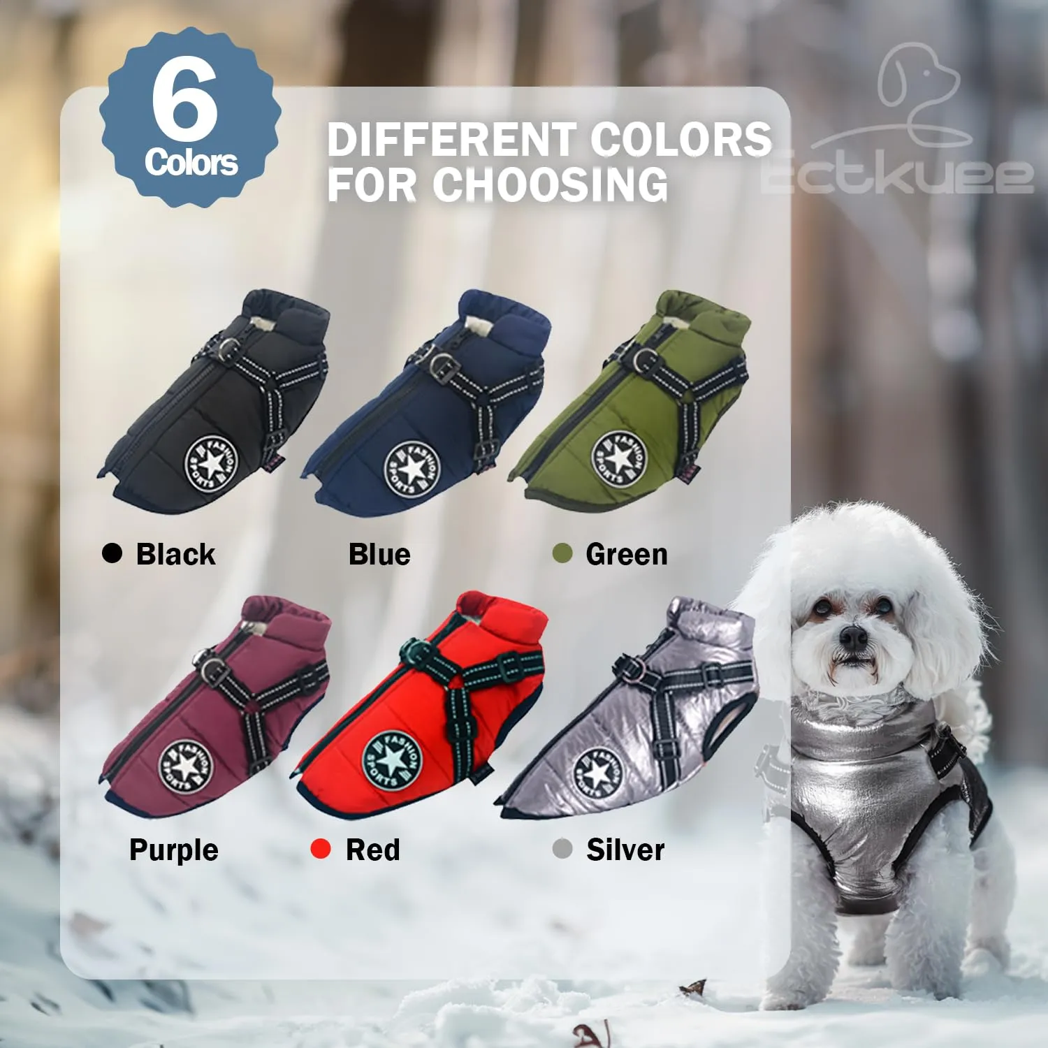 Ectkuee Giubbotto per cani invernali Cappotti antivento impermeabili 2 in 1 Vestiti per la stagione fredda gilet imbracatura giacca calda invernale cuccioli piccola - immagine 6