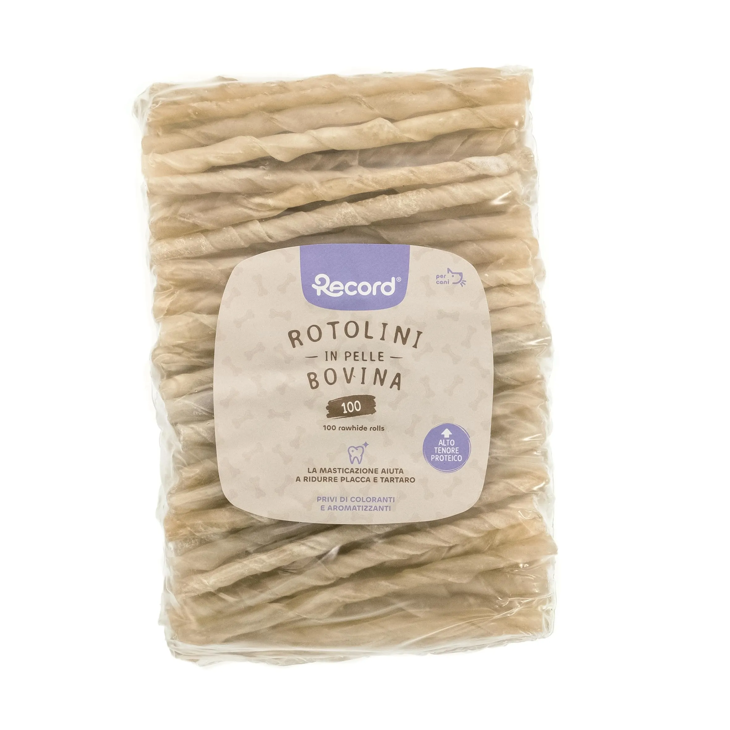 Rotolini di ossa termoretratte in pelle bovina da masticare per cani 100 rotolini medi? - immagine 1