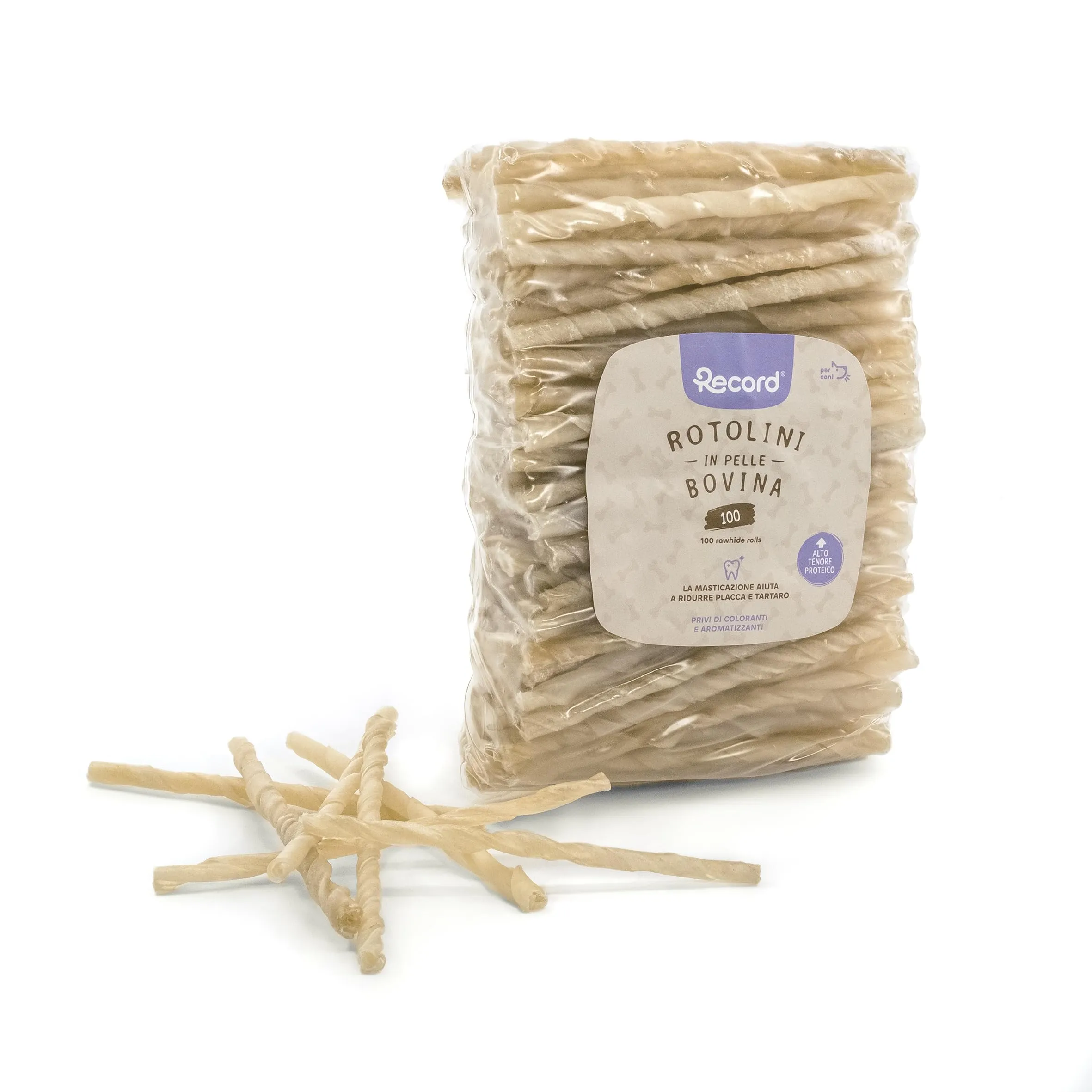 Rotolini di ossa termoretratte in pelle bovina da masticare per cani 100 rotolini medi? - immagine 2
