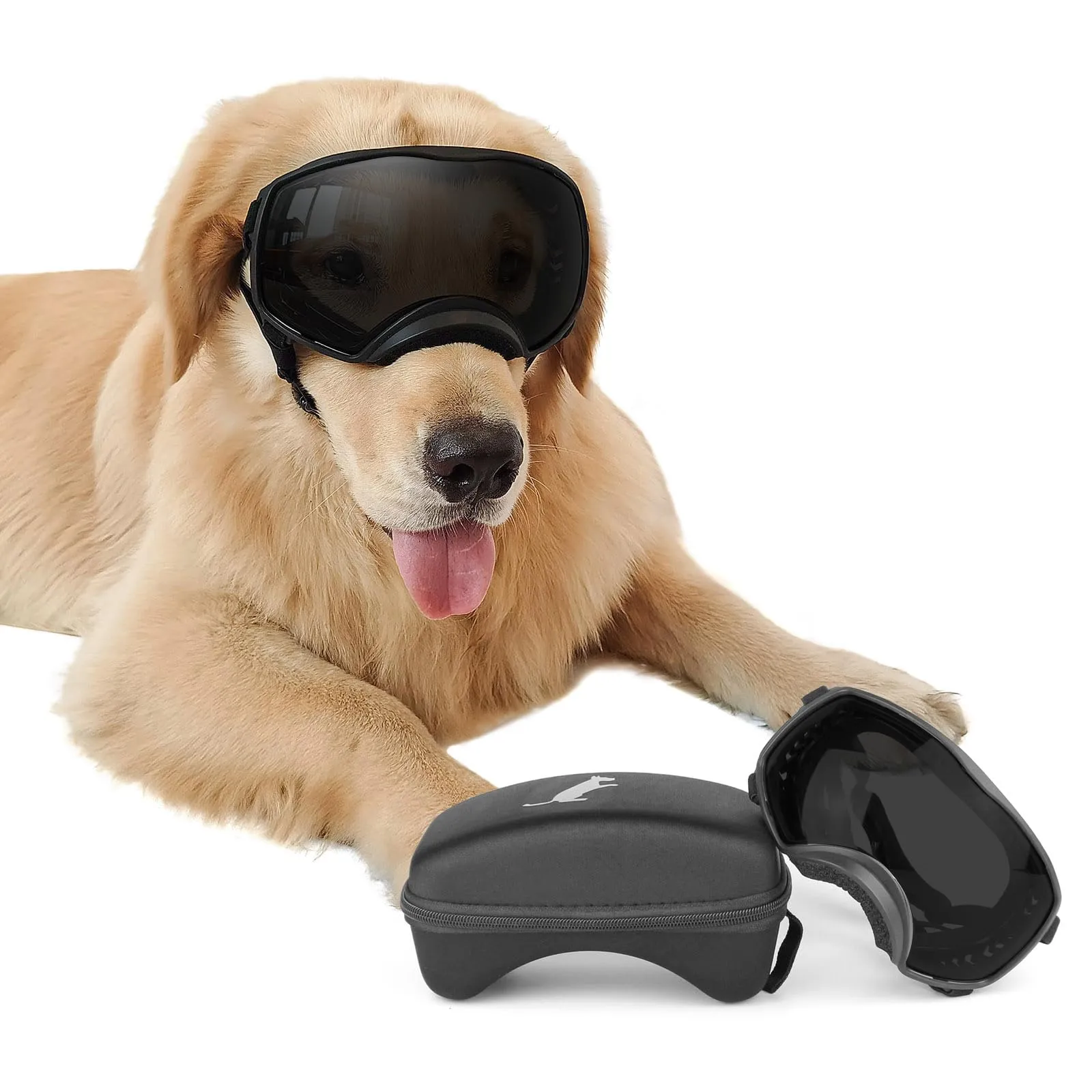 NAMSAN Occhiali da Moto per Cani Anti-UV, Fascia Regolabile Occhiali Antivento per Cani di Grossa Taglia-Nero - immagine 1