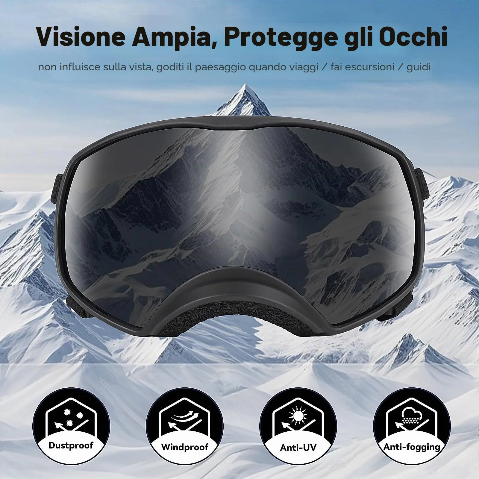 NAMSAN Occhiali da Moto per Cani Anti-UV, Fascia Regolabile Occhiali Antivento per Cani di Grossa Taglia-Nero - immagine 3