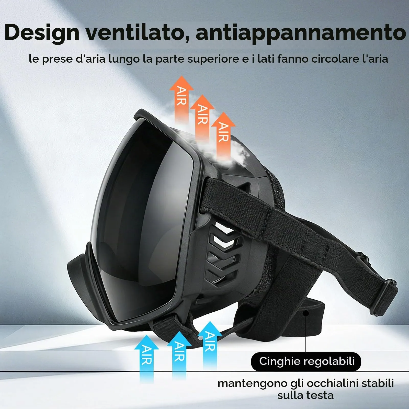 NAMSAN Occhiali da Moto per Cani Anti-UV, Fascia Regolabile Occhiali Antivento per Cani di Grossa Taglia-Nero - immagine 4
