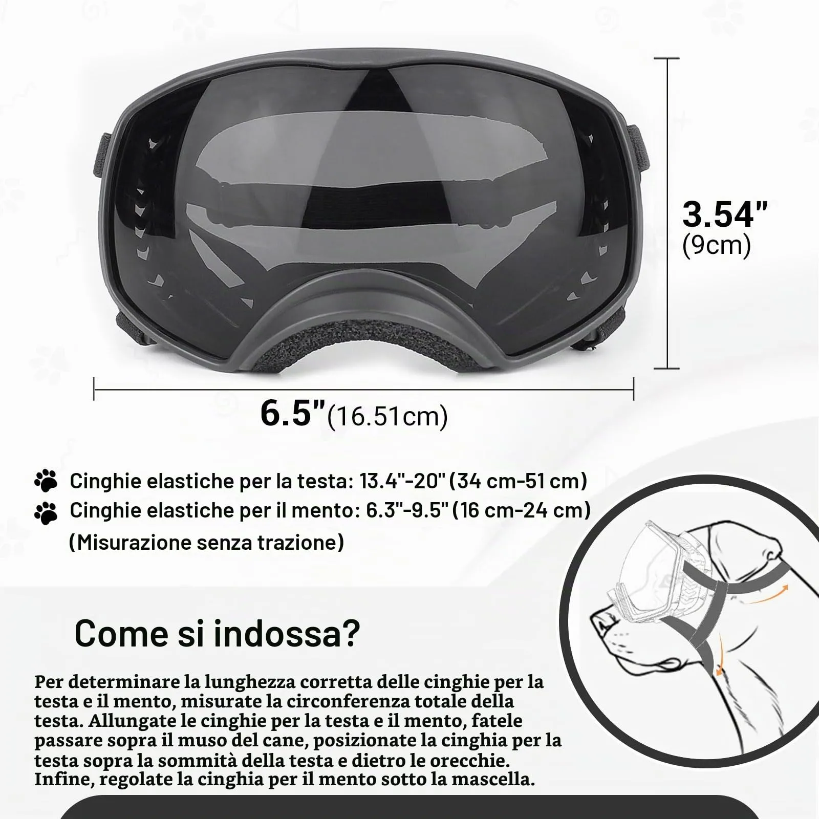 NAMSAN Occhiali da Moto per Cani Anti-UV, Fascia Regolabile Occhiali Antivento per Cani di Grossa Taglia-Nero - immagine 7