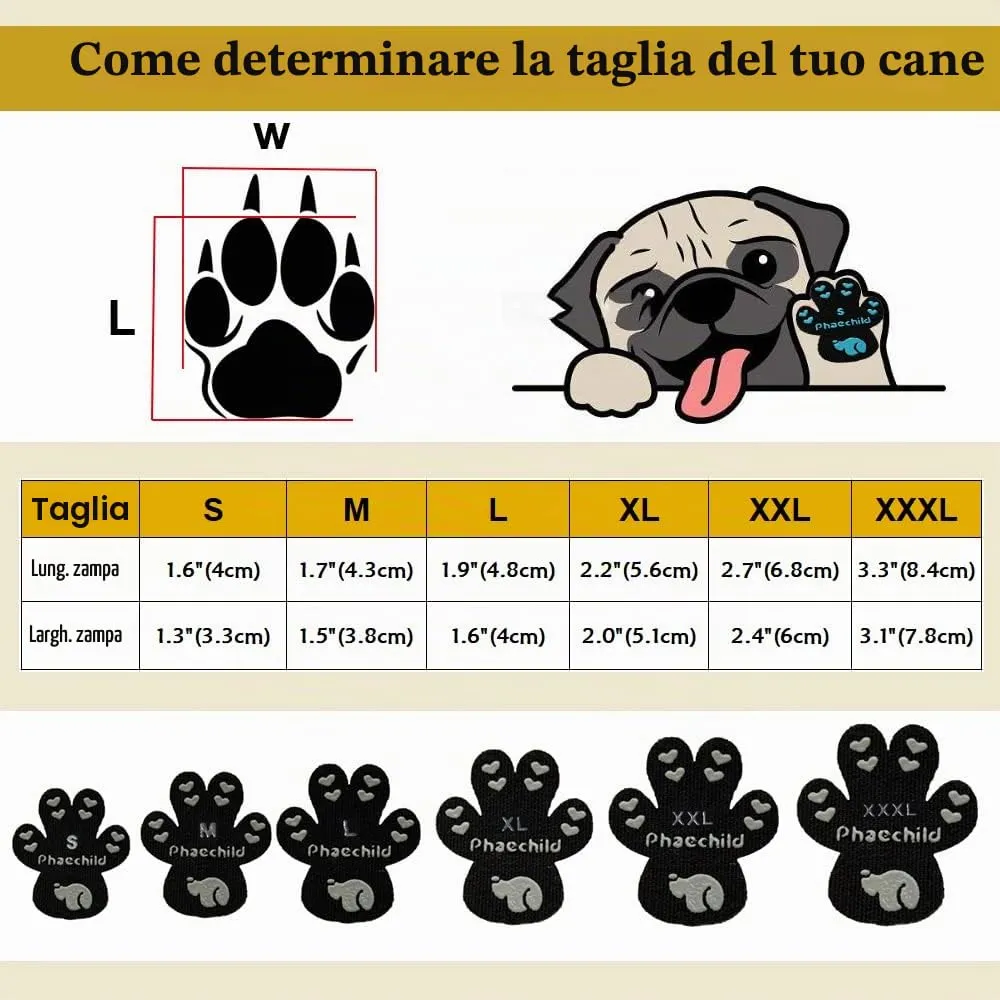 Phaechild Cani Protezioni Zampe Pads, Controllo trazione per Antiscivolo,dallo Scivolamento su Pavimenti scivolosi,Autoadesivo Cane Calze Scarpe per Cani Sostituzione Multicolore 80 pz - M - immagine 2