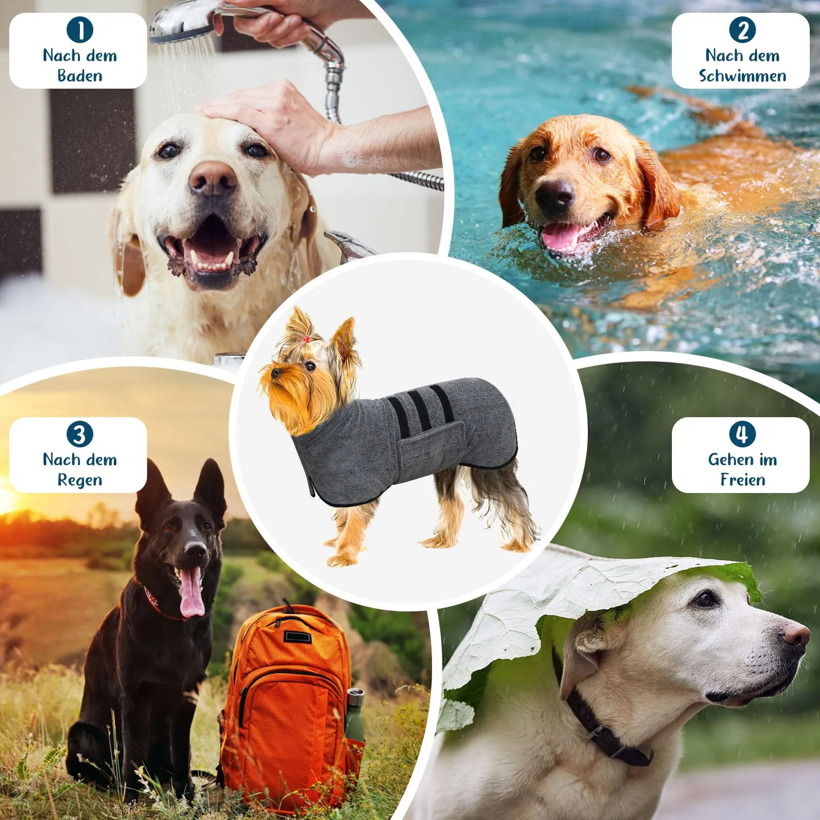 BASVII Accappatoio per cani in microfibra, accappatoio per cani di taglia media e piccola ad asciugatura rapida con e banda retrattile regolabile taglia (M) - immagine 7