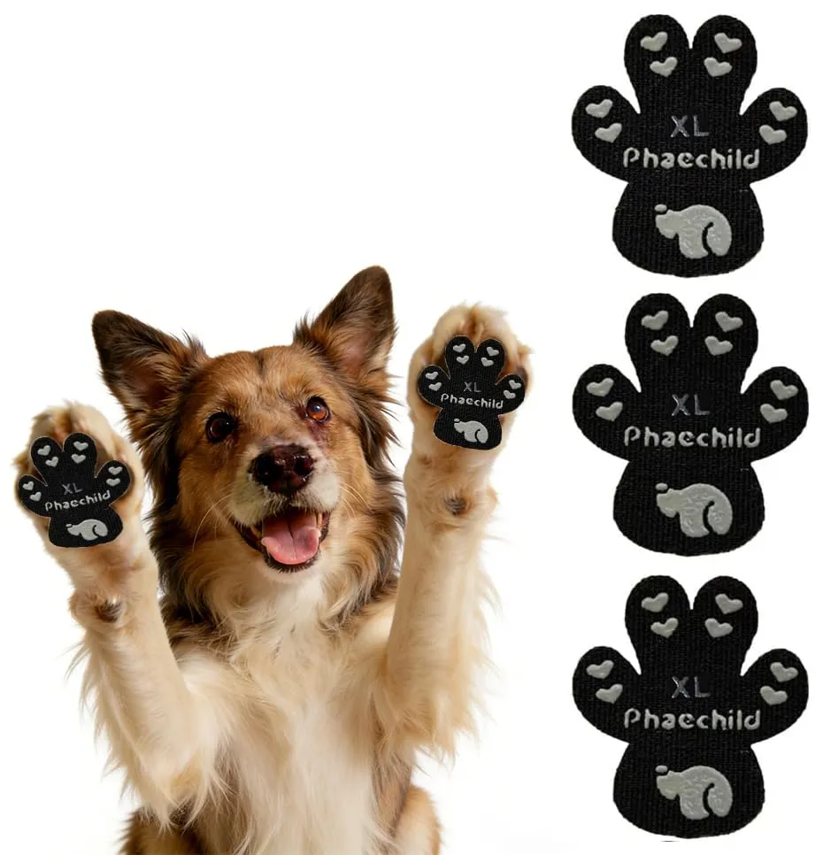 Phaechild Cani Protezioni Zampe Pads, Controllo trazione per Antiscivolo,dallo scivolamento su pavimenti scivolosi,Autoadesivo Cane Calze Scarpe per Cani Sostituzione Nero 80 pz - XL - immagine 1