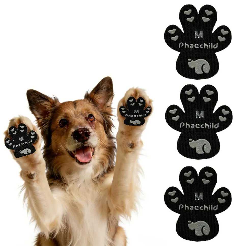 Phaechild Cani Protezioni Zampe Pads, Controllo trazione per Antiscivolo,dallo scivolamento su pavimenti scivolosi,Autoadesivo Cane Calze Scarpe per Cani Sostituzione Nero 80 pz - M - immagine 1