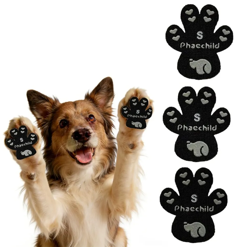 Phaechild Cani Protezioni Zampe Pads, Controllo trazione per Antiscivolo,dallo scivolamento su pavimenti scivolosi,Autoadesivo Cane Calze Scarpe per Cani Sostituzione Nero 80 pz - S - immagine 1