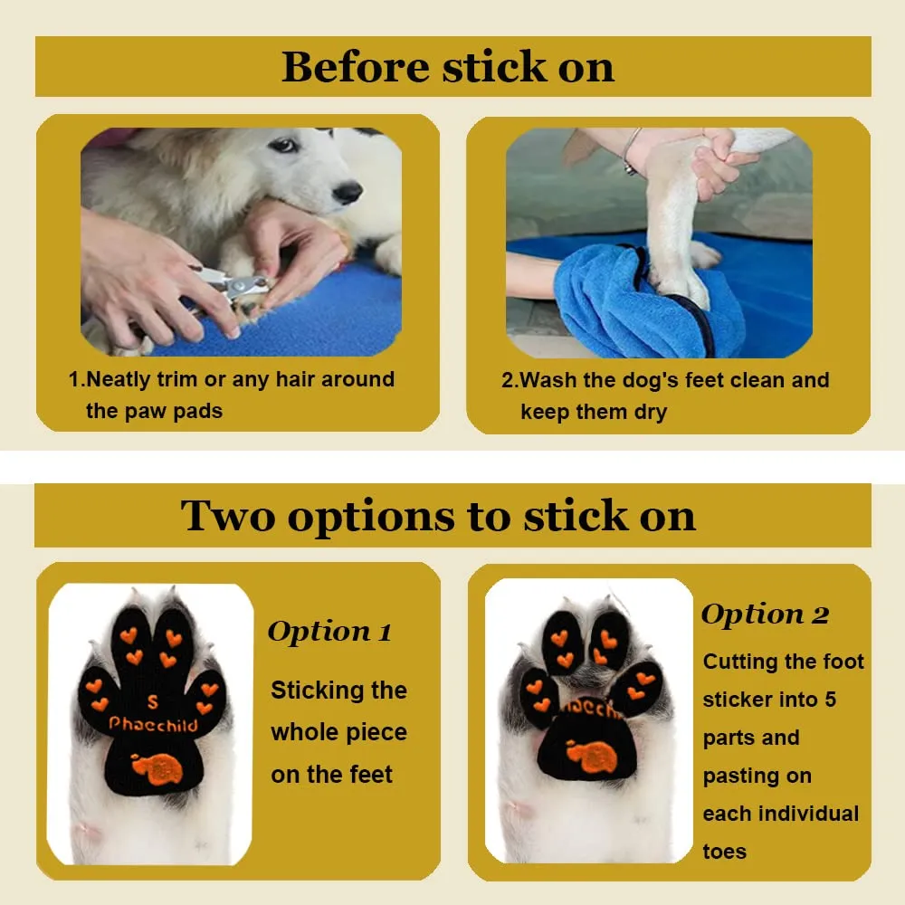 Phaechild Cani Protezioni Zampe Pads, Controllo trazione per Antiscivolo,dallo scivolamento su pavimenti scivolosi,Autoadesivo Cane Calze Scarpe per Cani Sostituzione Nero 80 pz - S - immagine 3