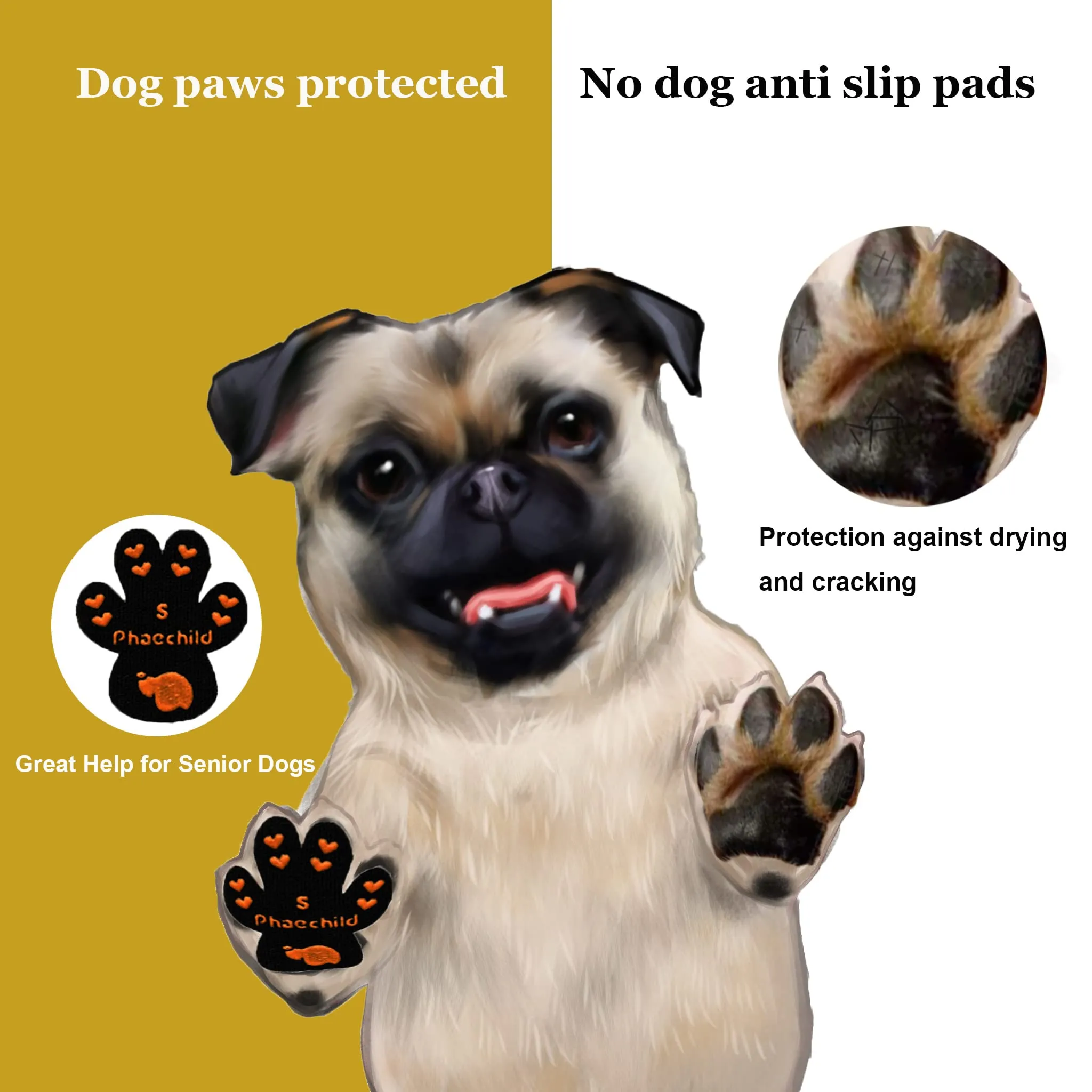 Phaechild Cani Protezioni Zampe Pads, Controllo trazione per Antiscivolo,dallo scivolamento su pavimenti scivolosi,Autoadesivo Cane Calze Scarpe per Cani Sostituzione Nero 80 pz - S - immagine 6