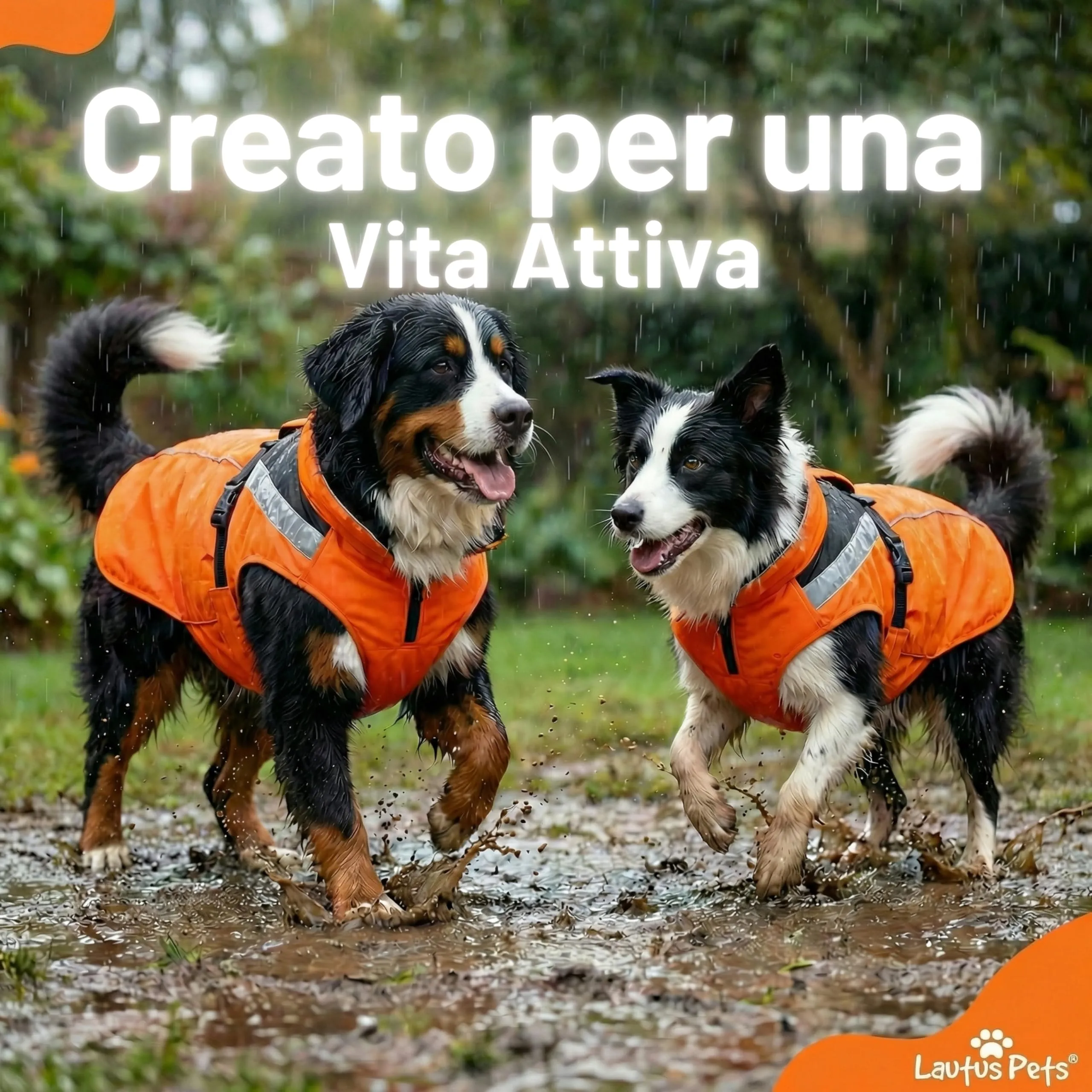 Lautus Pets Impermeabile per cani, strisce riflettenti e foro per guinzaglio – Leggero e regolabile per cani di taglia media - XL, Arancione - immagine 3