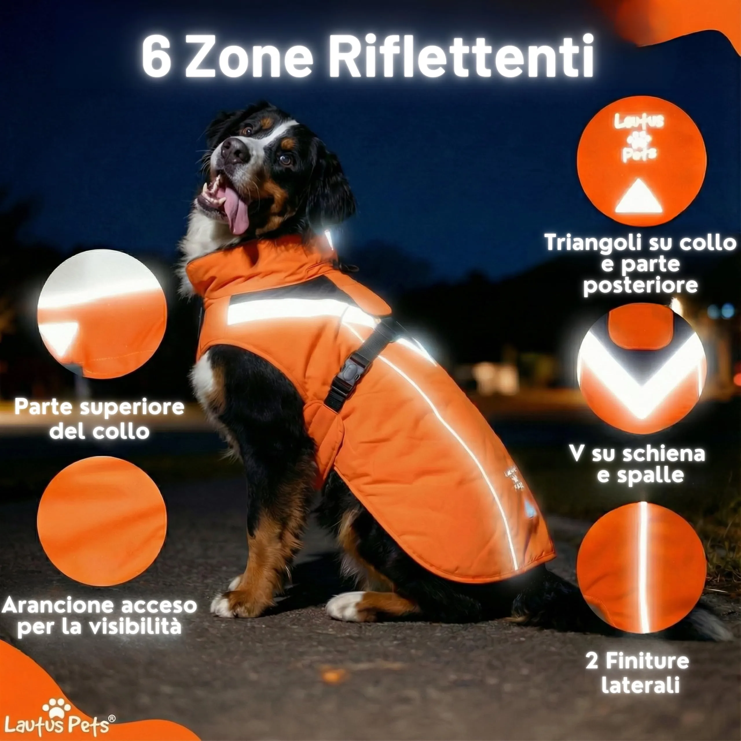 Lautus Pets Impermeabile per cani, strisce riflettenti e foro per guinzaglio – Leggero e regolabile per cani di taglia media - XL, Arancione - immagine 6