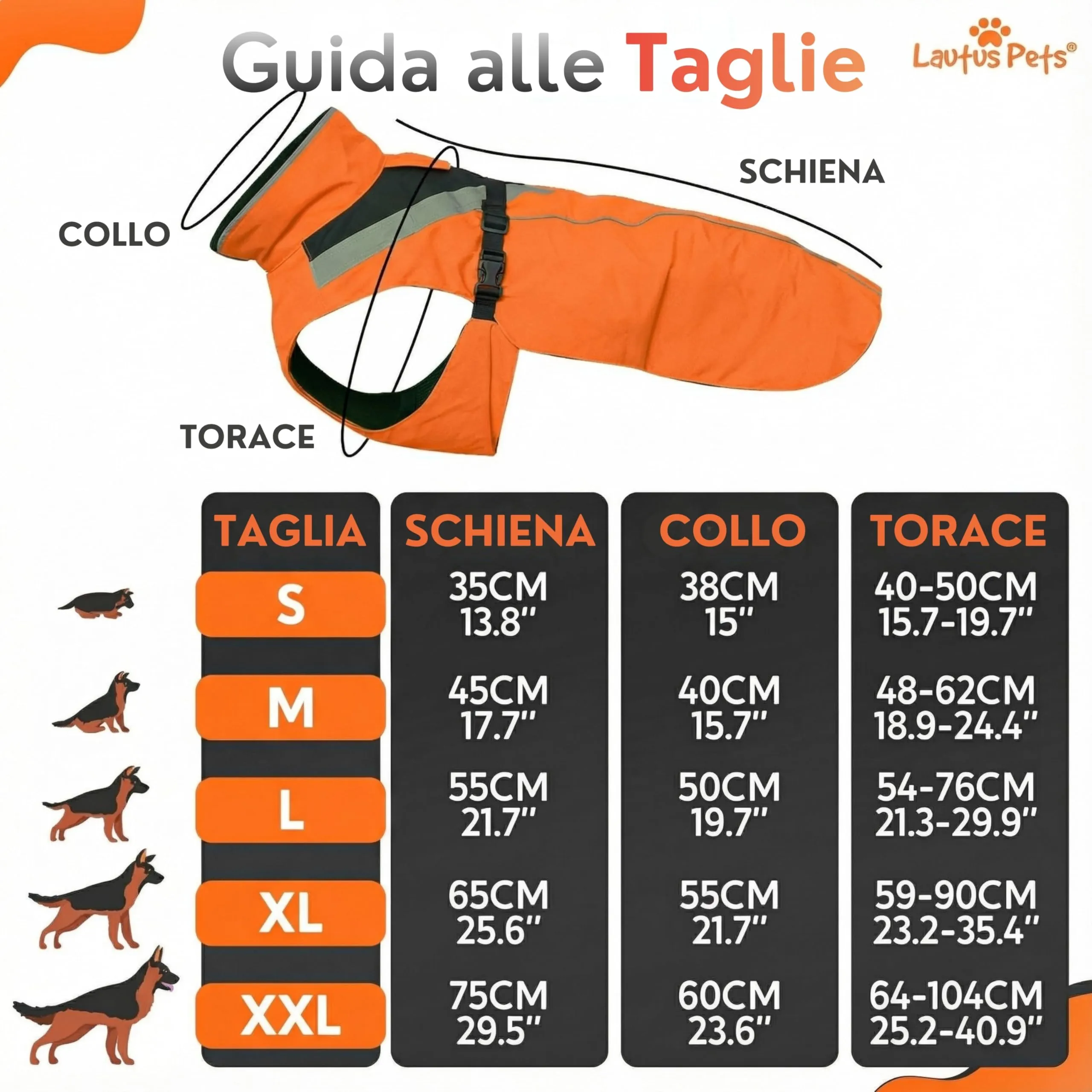 Lautus Pets Impermeabile per cani, strisce riflettenti e foro per guinzaglio – Leggero e regolabile per cani di taglia media - S, Arancione - immagine 7