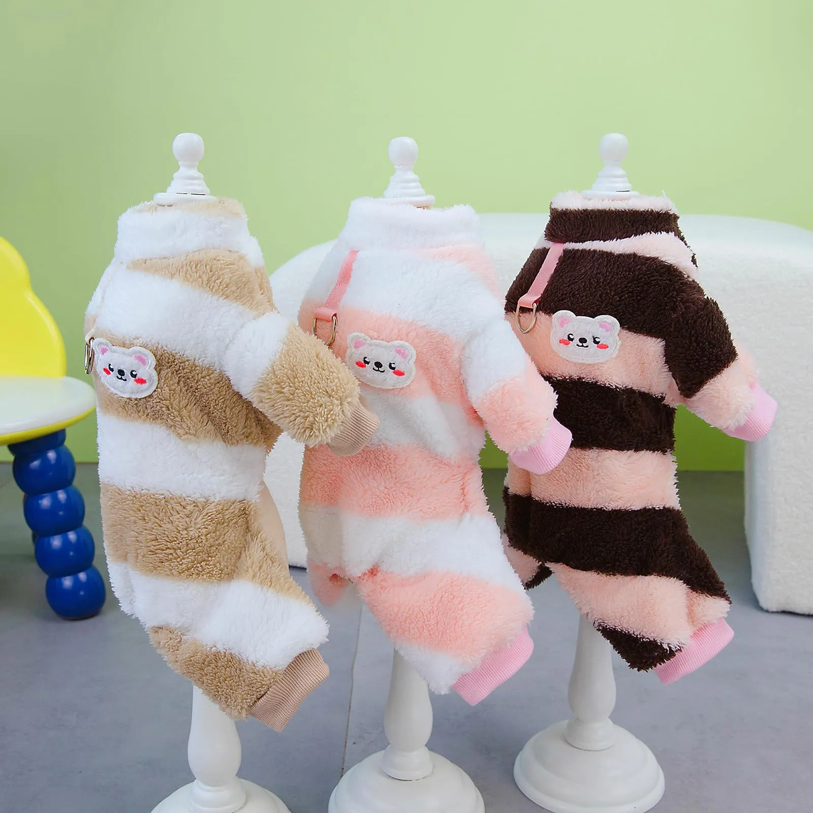 Izefia Maglione Cane Vestiti in Pile Lana Invernale Caldo 4 Gambe Jumpsuit Pigiama a Righe Arcobaleno Maglione per Cane Piccolo Gatto Medio - immagine 7