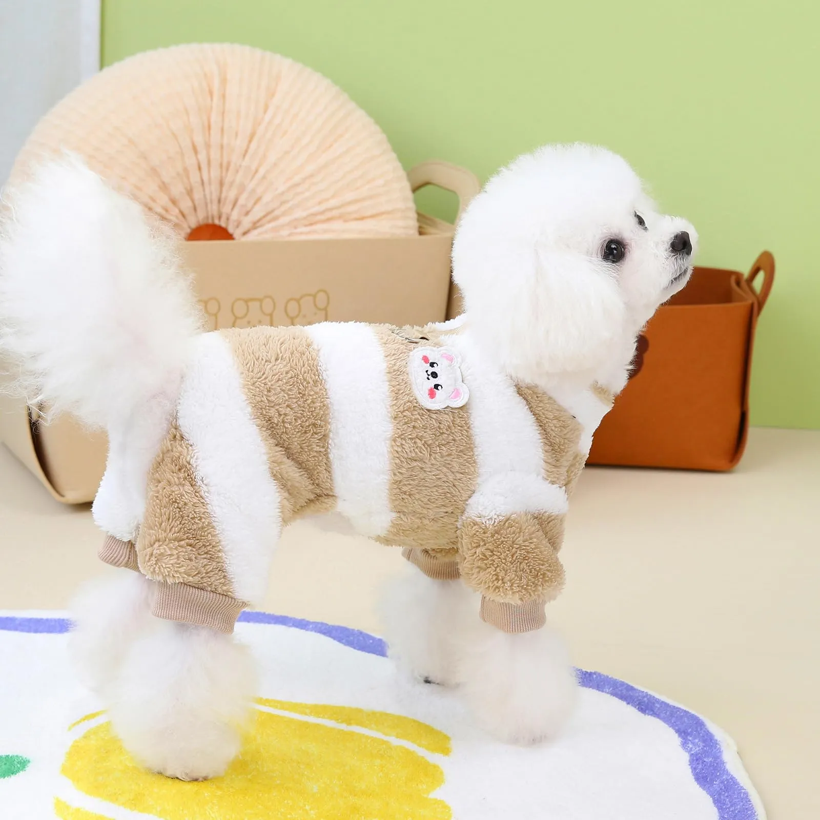 Izefia Maglione Cane Vestiti in Pile Lana Invernale Caldo 4 Gambe Jumpsuit Pigiama a Righe Arcobaleno Maglione per Cane Piccolo Gatto Medio - immagine 3
