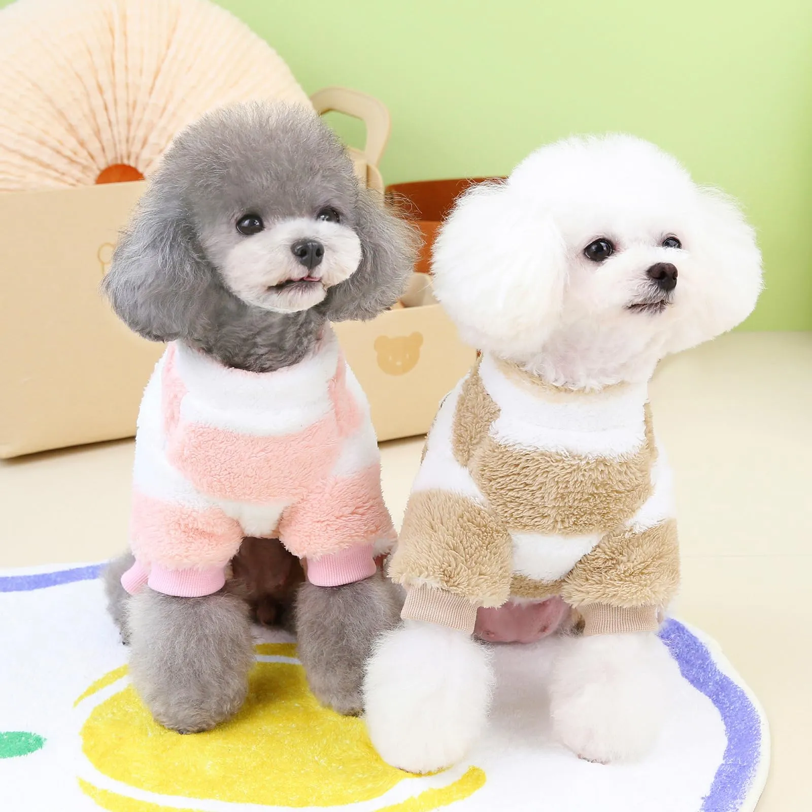 Izefia Maglione Cane Vestiti in Pile Lana Invernale Caldo 4 Gambe Jumpsuit Pigiama a Righe Arcobaleno Maglione per Cane Piccolo Gatto Medio - immagine 4