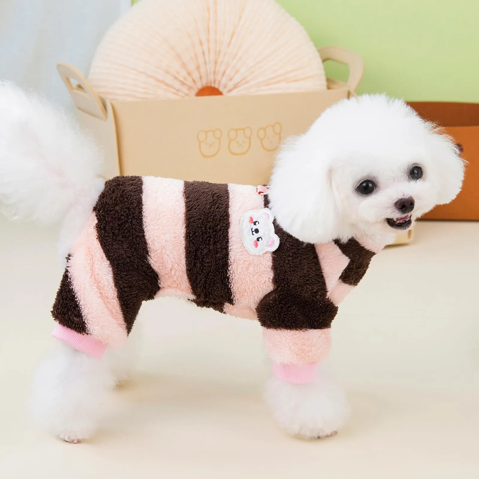 Izefia Maglione Cane Vestiti in Pile Lana Invernale Caldo 4 Gambe Jumpsuit Pigiama a Righe Arcobaleno Maglione per Cane Piccolo Gatto Medio - immagine 4