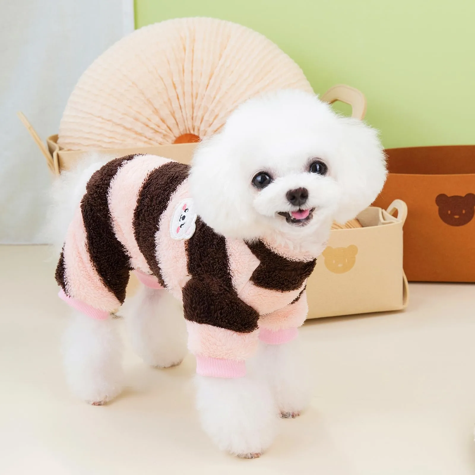 Izefia Maglione Cane Vestiti in Pile Lana Invernale Caldo 4 Gambe Jumpsuit Pigiama a Righe Arcobaleno Maglione per Cane Piccolo Gatto Medio - immagine 3