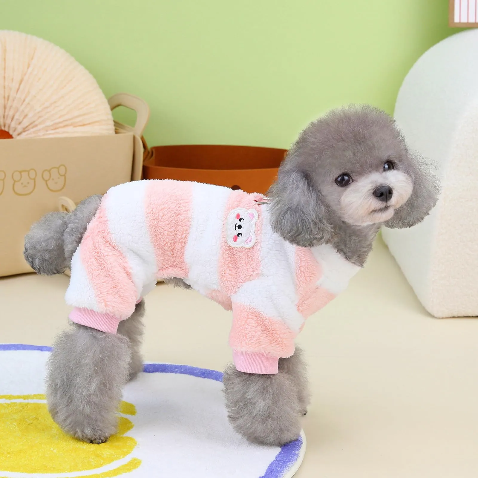 Izefia Maglione Cane Vestiti in Pile Lana Invernale Caldo 4 Gambe Jumpsuit Pigiama a Righe Arcobaleno Maglione per Cane Piccolo Gatto Medio - immagine 3