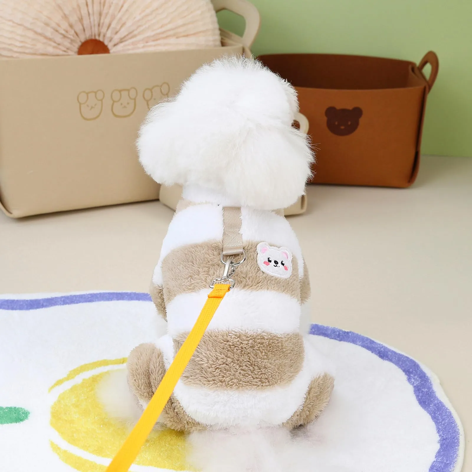 Izefia Maglione Cane Vestiti in Pile Lana Invernale Caldo 4 Gambe Jumpsuit Pigiama a Righe Arcobaleno Maglione per Cane Piccolo Gatto Medio - immagine 6