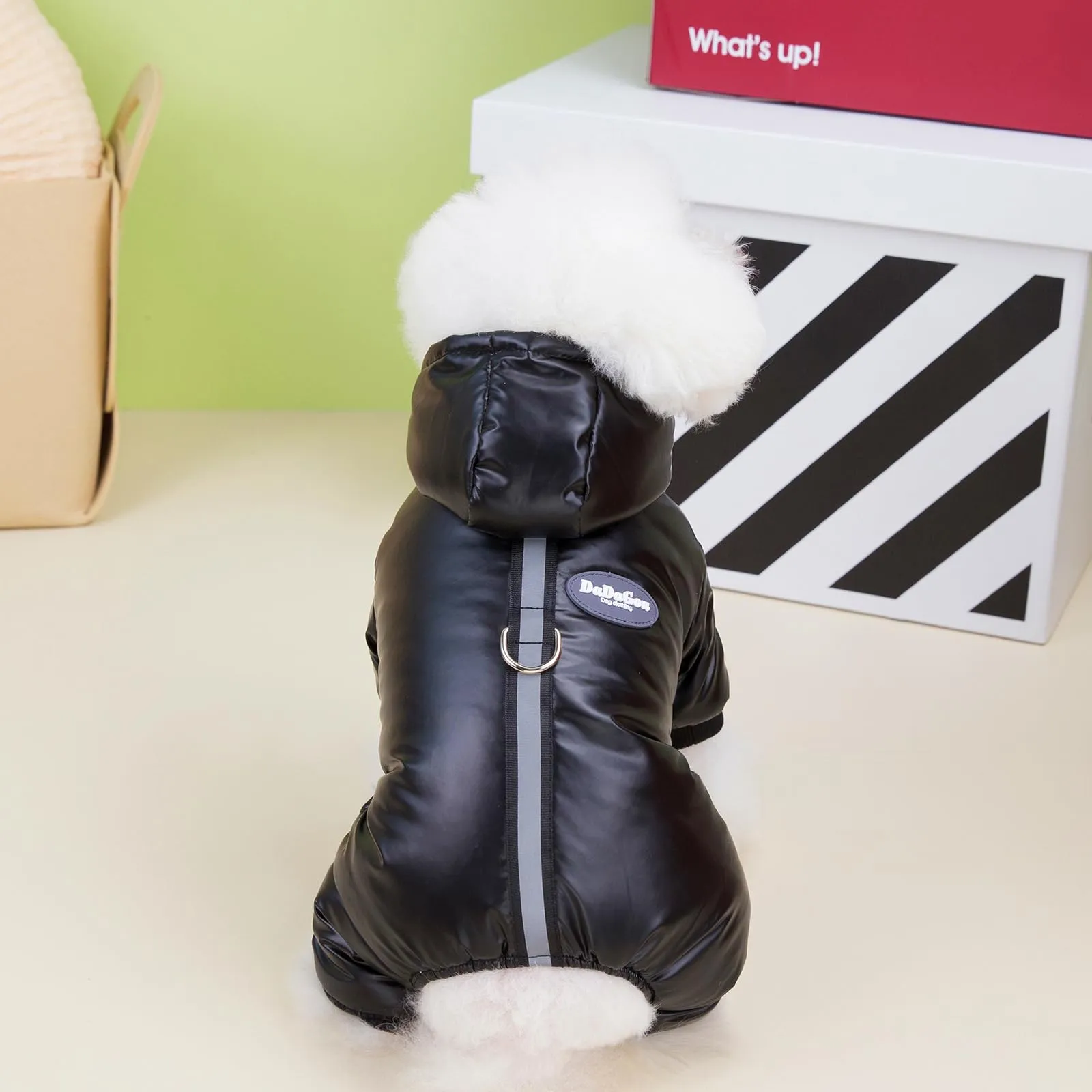 Izefia Cappotto del Cane Antivento Giacca Fredda 4 Gambe Tuta Calda Invernale Vestiti Spessi Della Neve Cotone Cappotto del Cane per Il Piccolo Gatto Medio - immagine 4