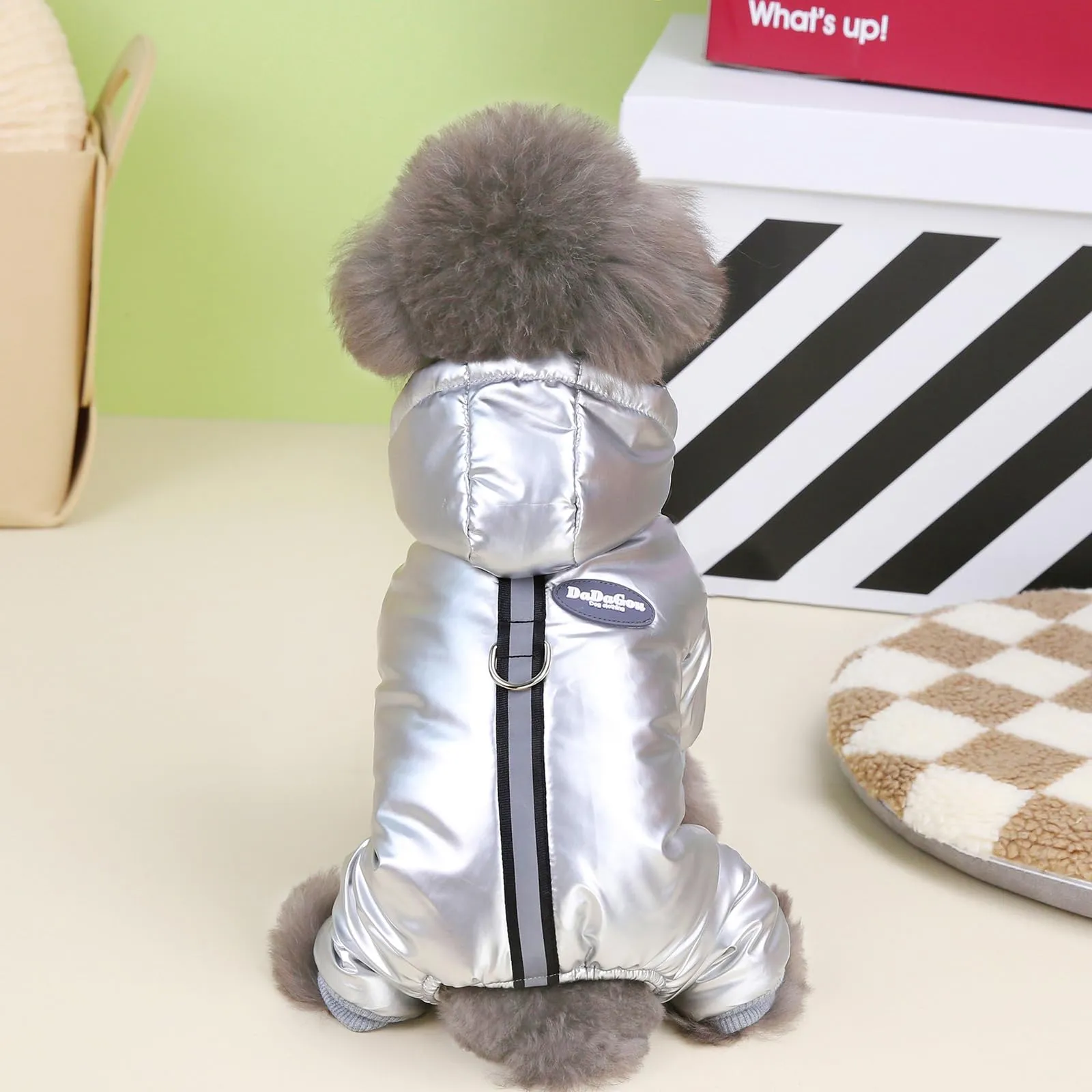 Izefia Cappotto del Cane Antivento Giacca Fredda 4 Gambe Tuta Calda Invernale Vestiti Spessi Della Neve Cotone Cappotto del Cane per Il Piccolo Gatto Medio - immagine 4