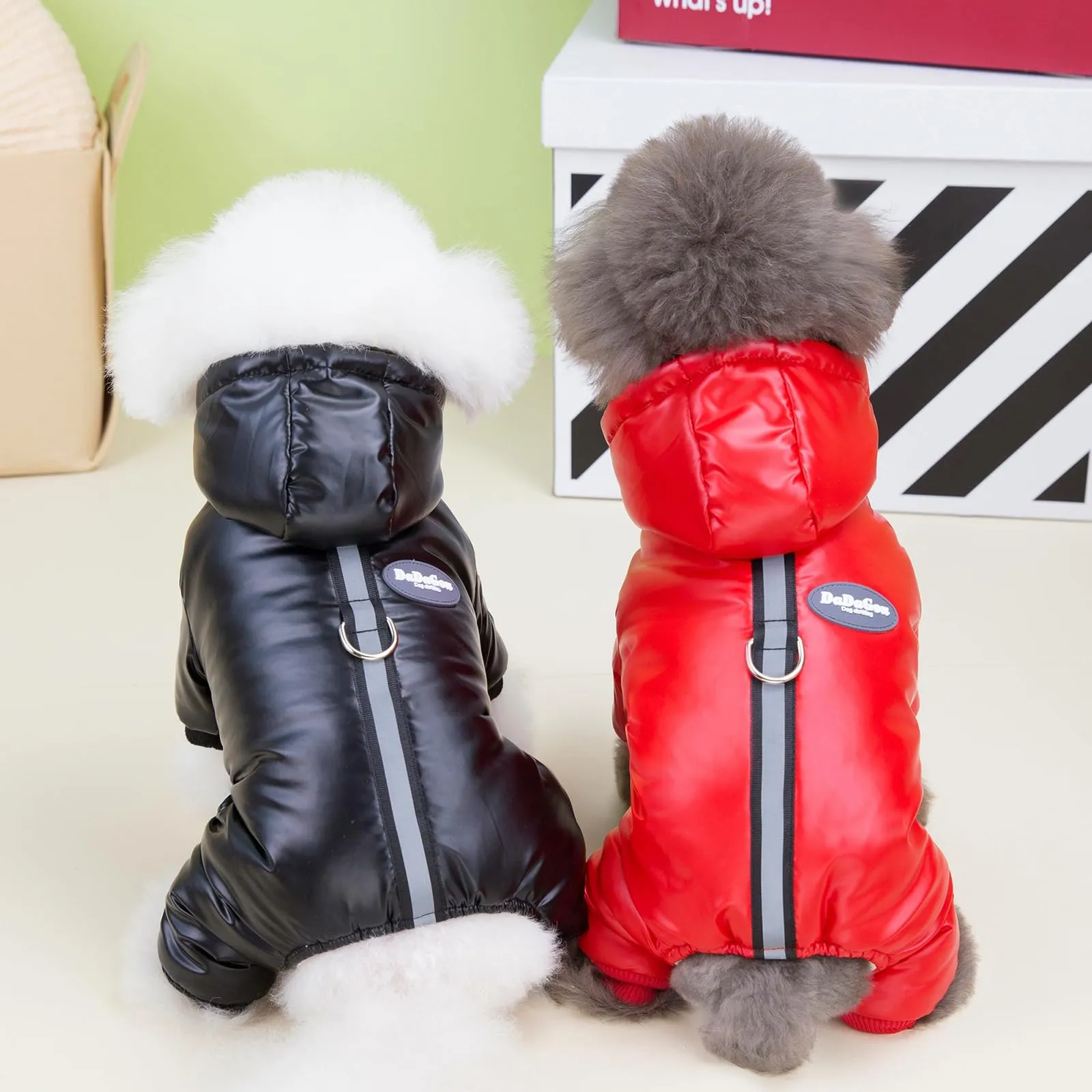 Izefia Cappotto del Cane Antivento Giacca Fredda 4 Gambe Tuta Calda Invernale Vestiti Spessi Della Neve Cotone Cappotto del Cane per Il Piccolo Gatto Medio - immagine 5