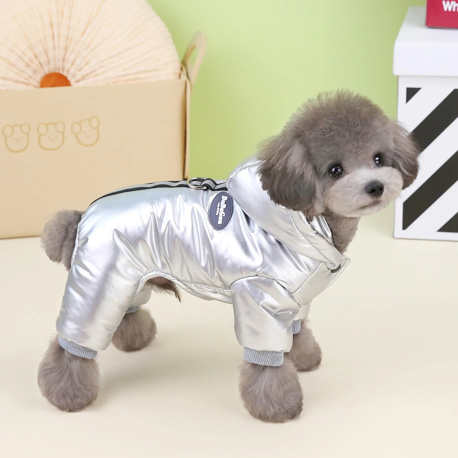 Izefia Cappotto del Cane Antivento Giacca Fredda 4 Gambe Tuta Calda Invernale Vestiti Spessi Della Neve Cotone Cappotto del Cane per Il Piccolo Gatto Medio - immagine 3