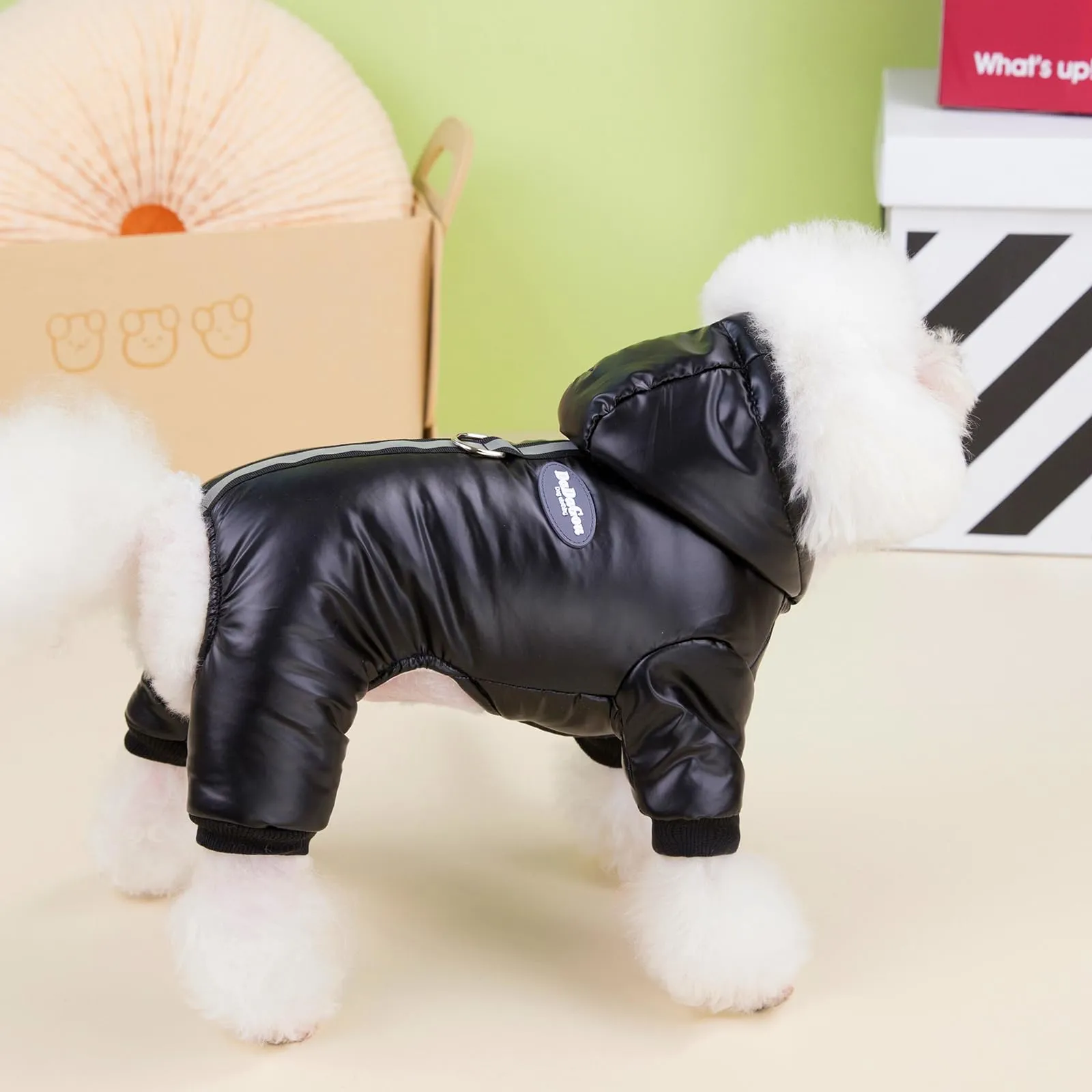 Izefia Cappotto del Cane Antivento Giacca Fredda 4 Gambe Tuta Calda Invernale Vestiti Spessi Della Neve Cotone Cappotto del Cane per Il Piccolo Gatto Medio - immagine 3
