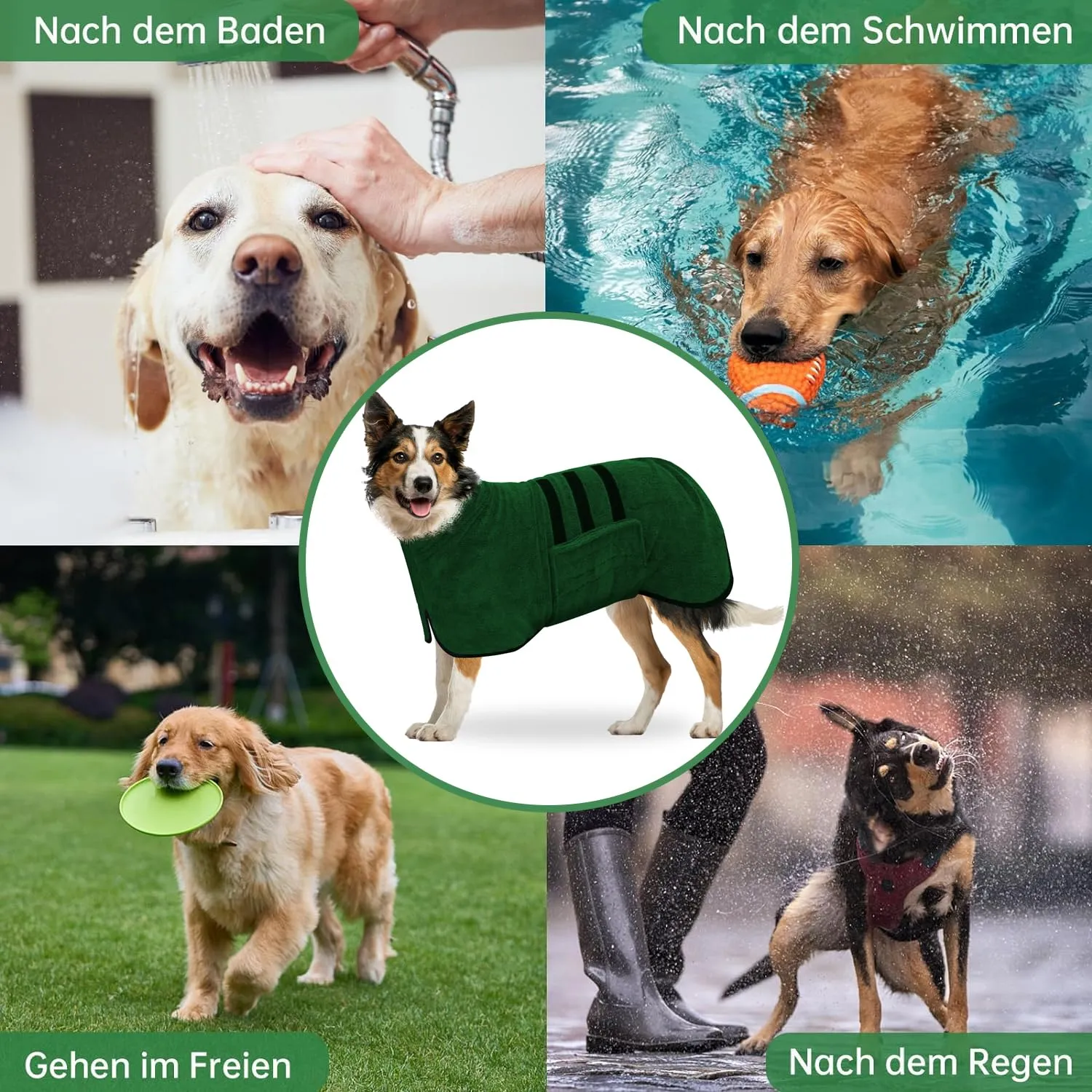 BASVII Accappatoio per cani in microfibra, accappatoio per cani extra assorbente e ad asciugatura rapida, con chiusura in e nastro termoretraibile regolabile (L) - immagine 7
