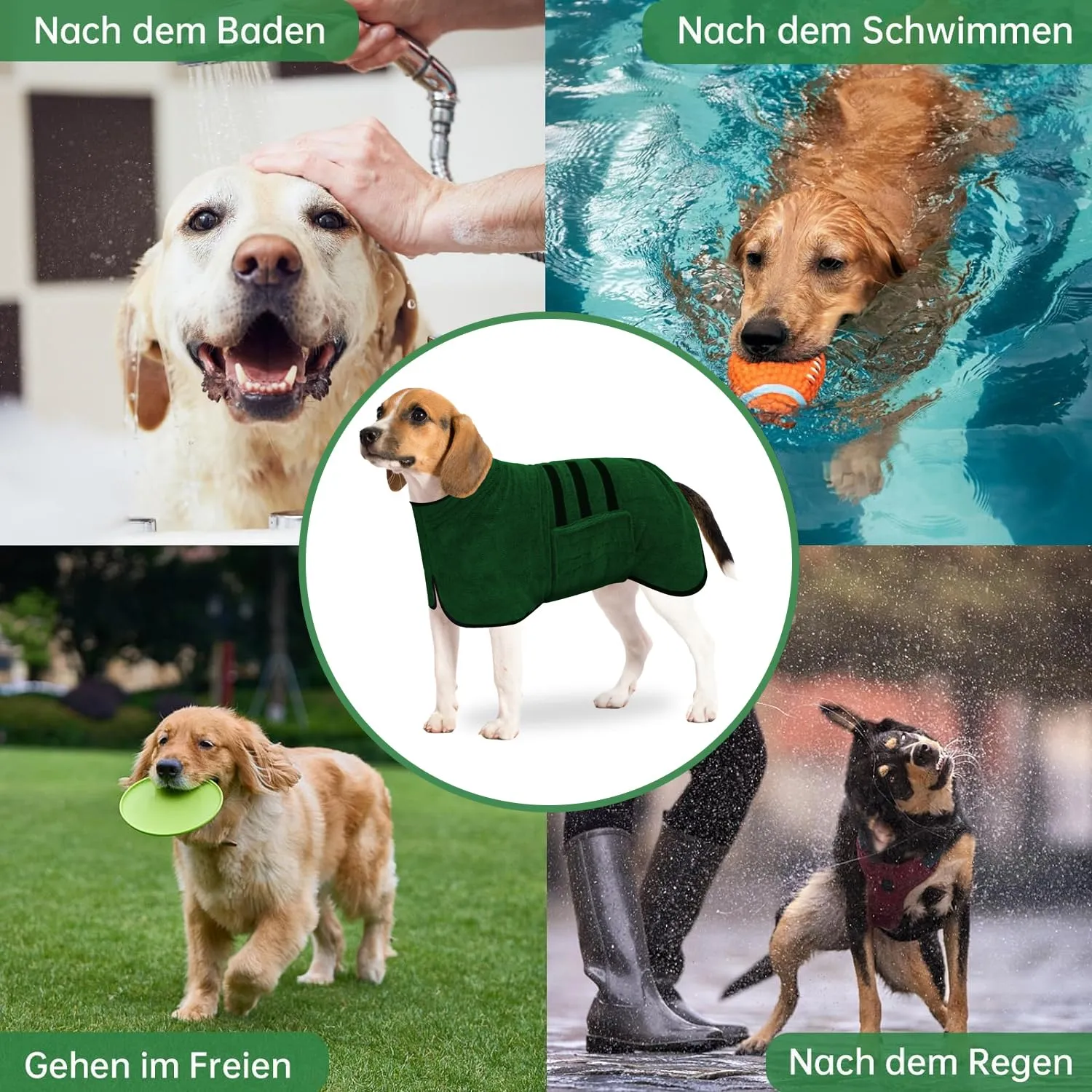 BASVII Accappatoio per cani in microfibra, accappatoio per cani extra assorbente e ad asciugatura rapida, con chiusura e nastro termoretraibile regolabile.(M) - immagine 7