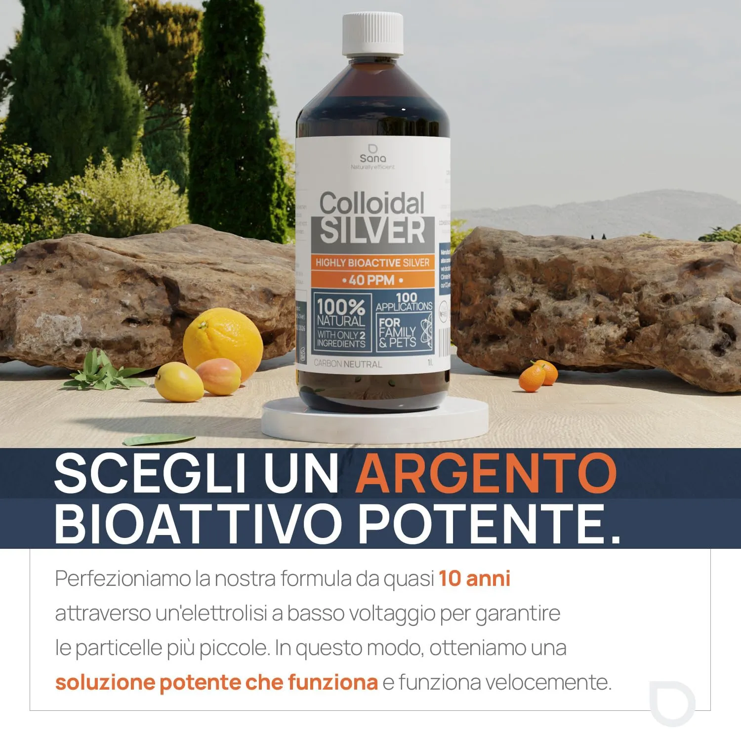 Argento colloidale, 40 PPM, 1 litro, acqua d'argento di alta qualità, più forte di 25 ppm, per uomo, cane e gatto, carbonio neutro, 100% naturale con 2 ingredienti - immagine 2