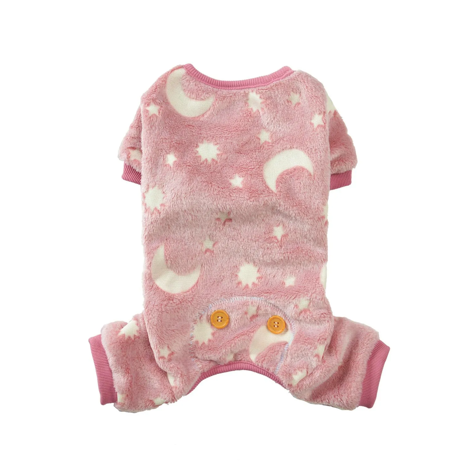 Maigllra Pigiama per cani in peluche che si illumina al buio, tuta a 4 zampe, per cani e gatti di taglia piccola e media, luna rosa, XS - immagine 1
